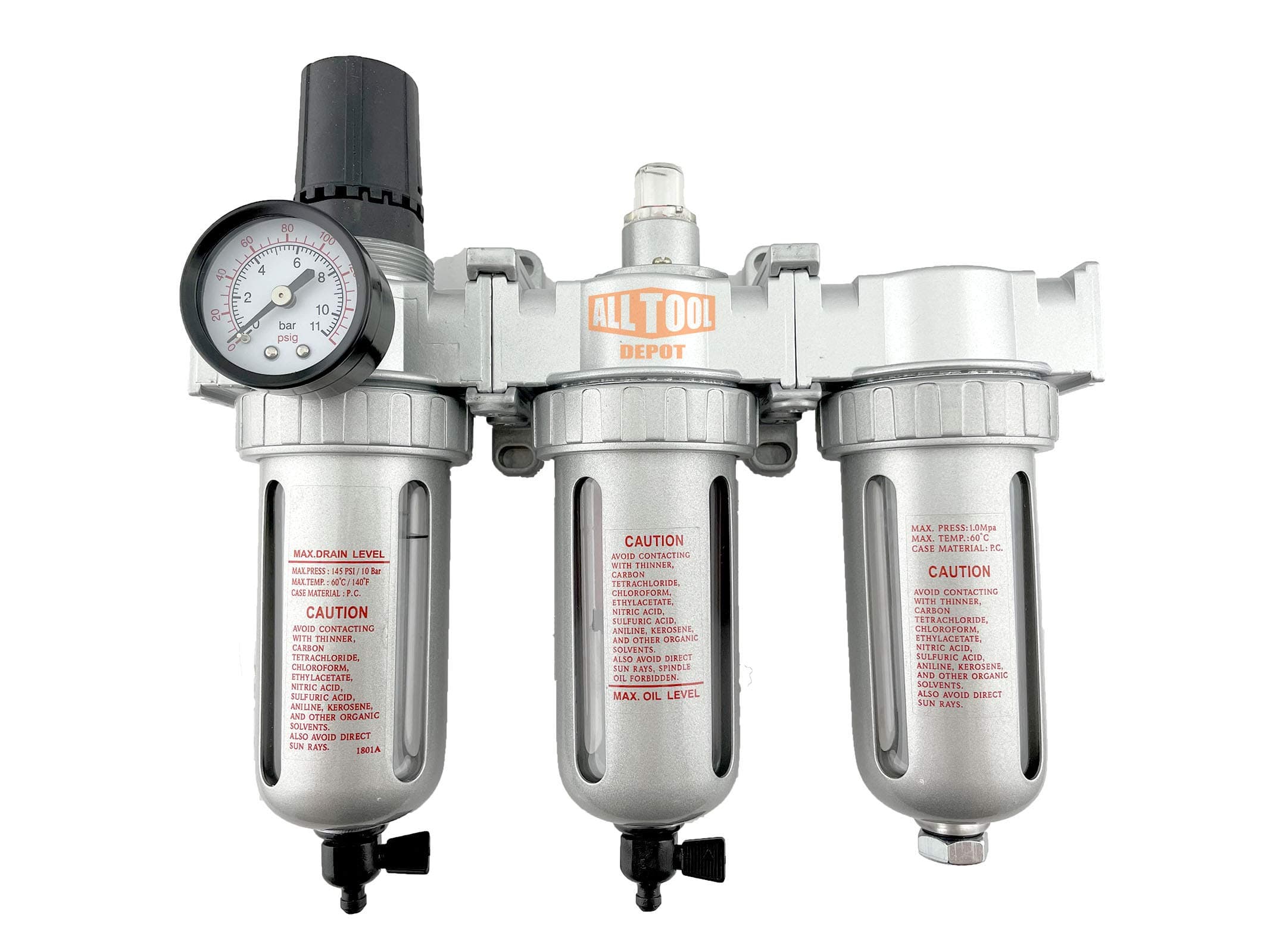 ALL Tool Depot 1/2" NPT MID FLOW Filter Regulator Coalescing Desiccant Dryer System For Compressed Air Lines, Poly Bowls, Great For Paint Spray And Plasma Cutter (MANUAL DRAIN)