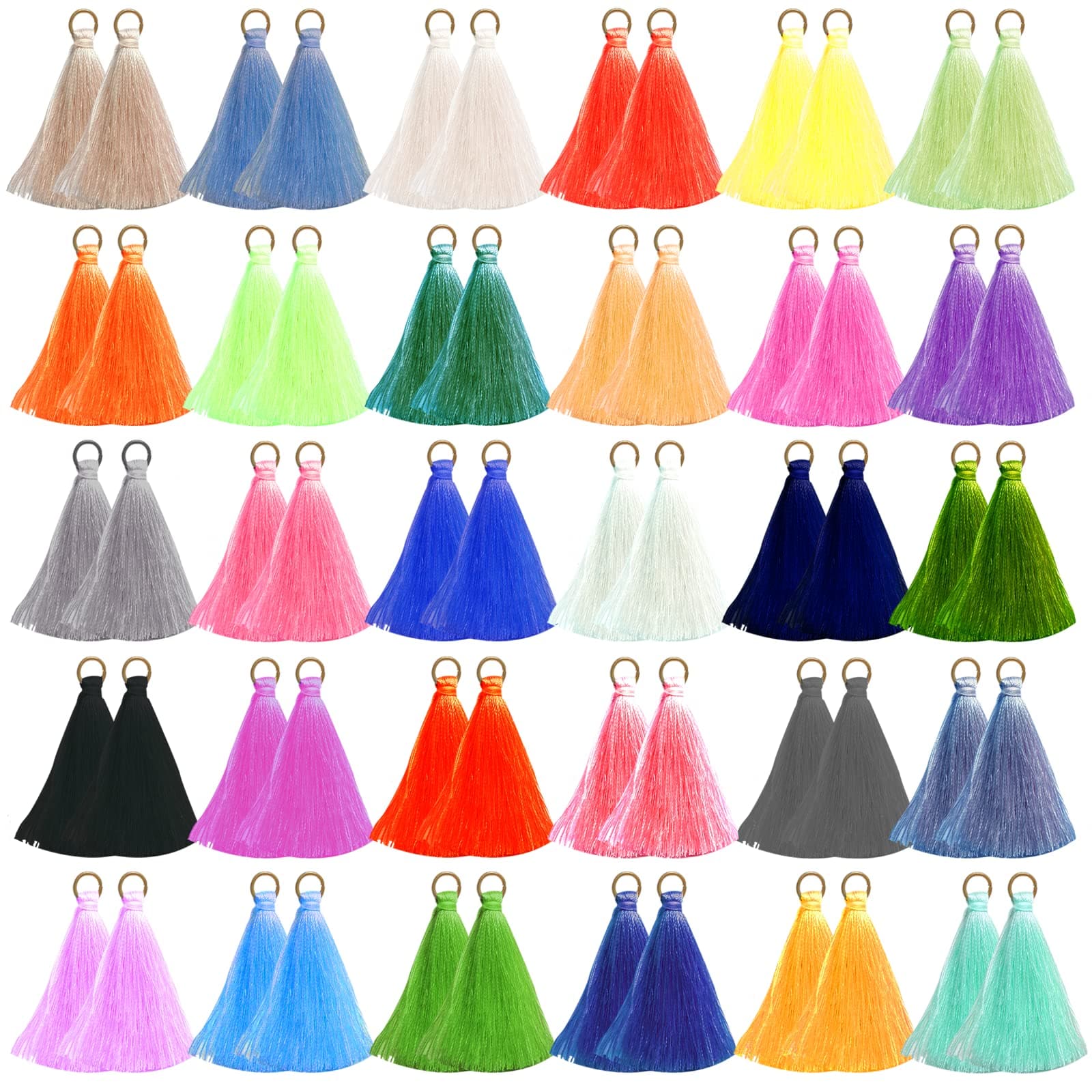 60Pcs 30Pairs 2Inches Mini Tassels,Handmade DIY Tassels,Multicolored Tassels for Crafts,DIY Craft Accessory,Tassels with Ring,Tassels for Jewelry Making