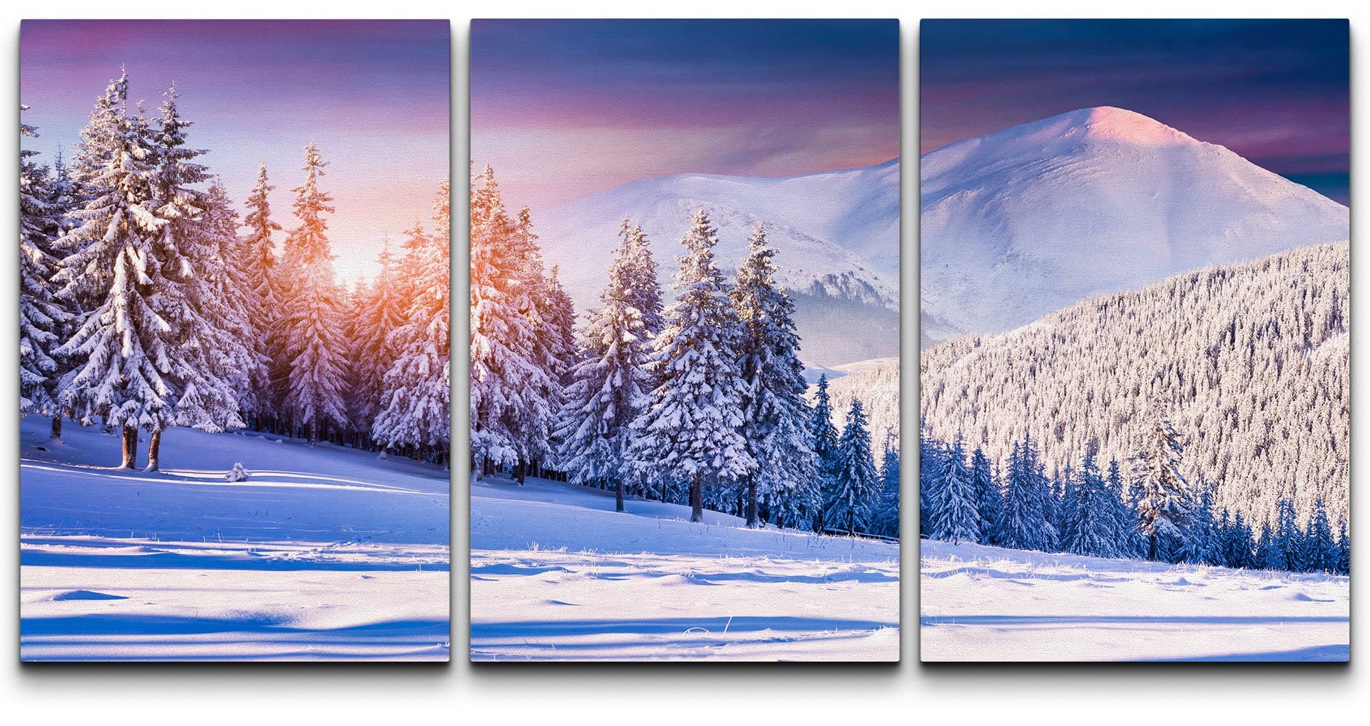 wall26 Canvas Print Wall Art Set Purple Sunset Winter Snowy Forest Nature Wilderness Photography Realism Rustic Landscape Colorful Cool for Living Room, Bedroom, Office - 16"x24" x 3