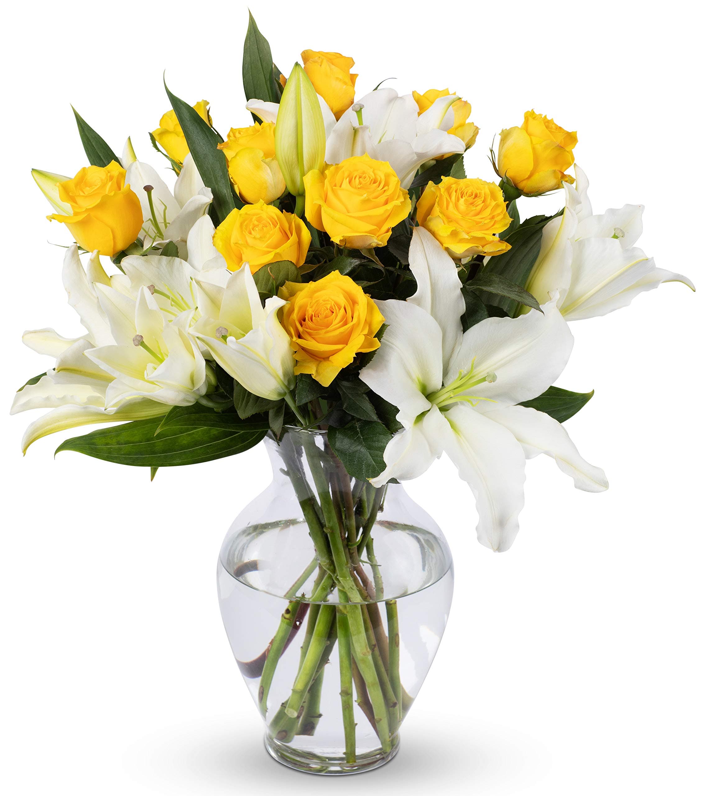 BENCHMARK BOUQUETS | Yellow Rose and Lily Bouquet, Prime Delivery, Free Vase, Farm Direct Fresh Flowers, Gift for Anniversary, Birthday, Congratulations, Get Well, Home Décor, Sympathy, Thanksgiving