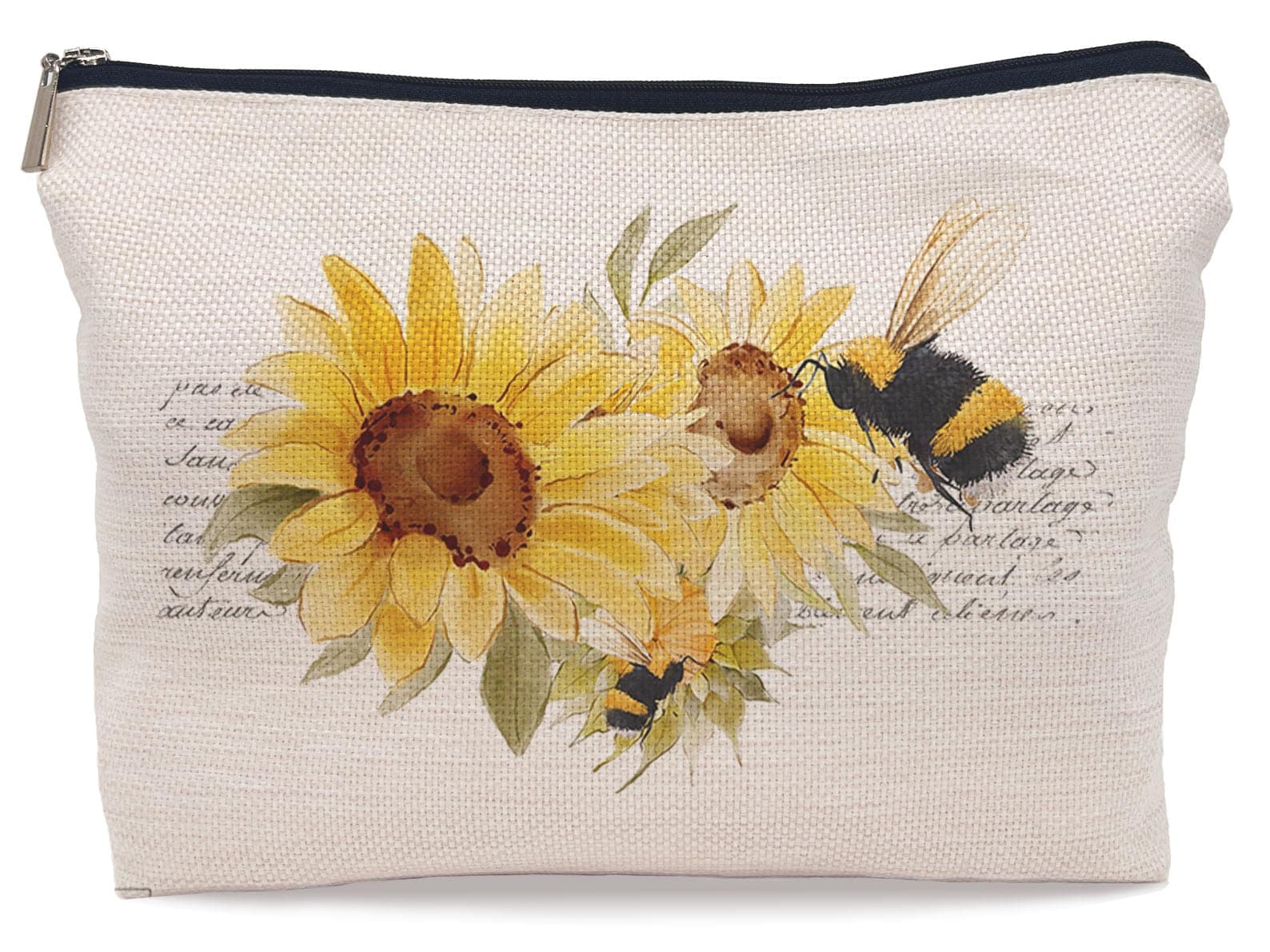 Watercolor Sunflower Bumblebee Makeup Bag, Summer Honey Bee Cosmetic Makeup Bag for Women, Bee Lovers Gifts