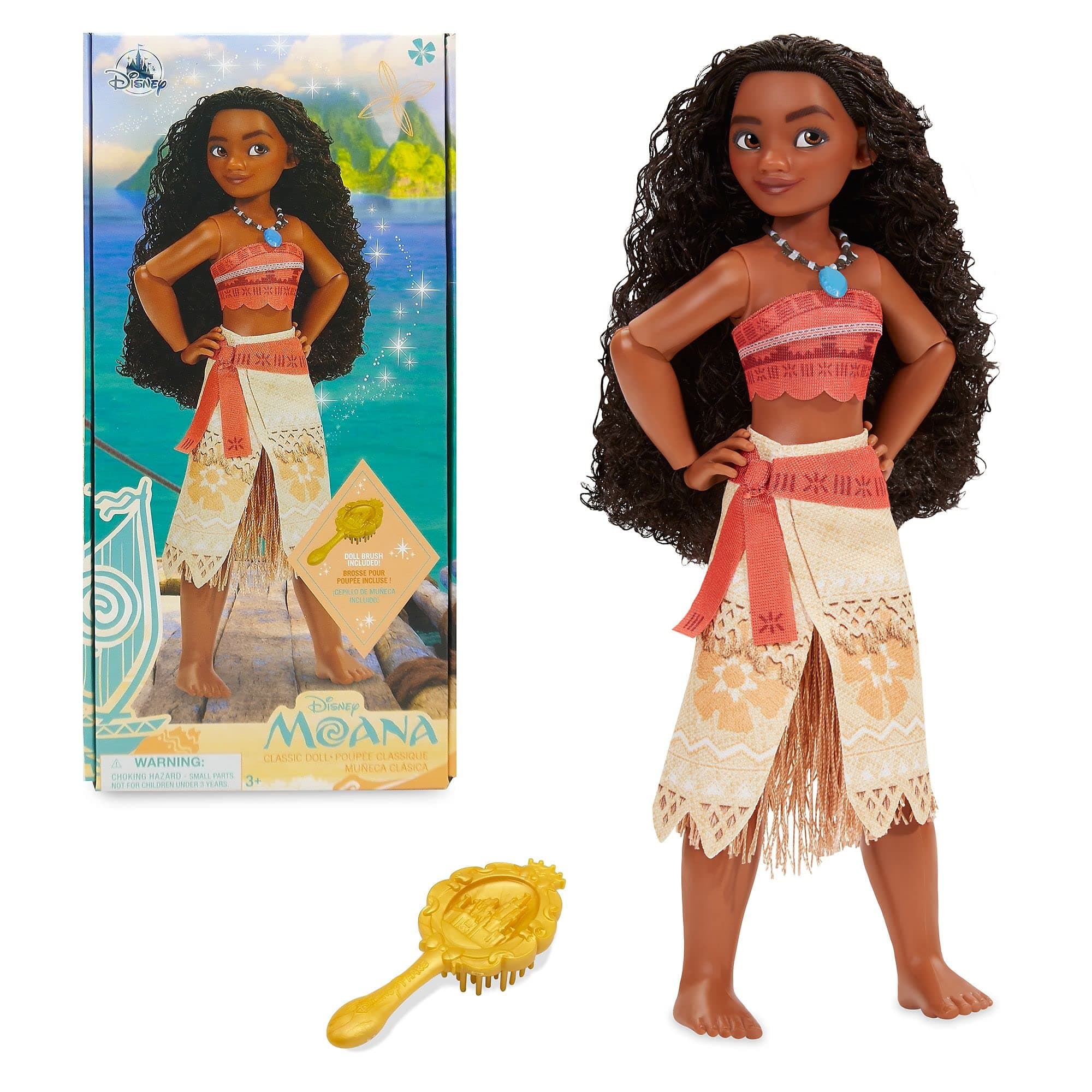 Disney Store Official Moana Classic Doll for Kids, 26.5cm/10”, Includes Brush with Moulded Details, Fully Posable Toy in Classic Outfit - Suitable for Ages 3+