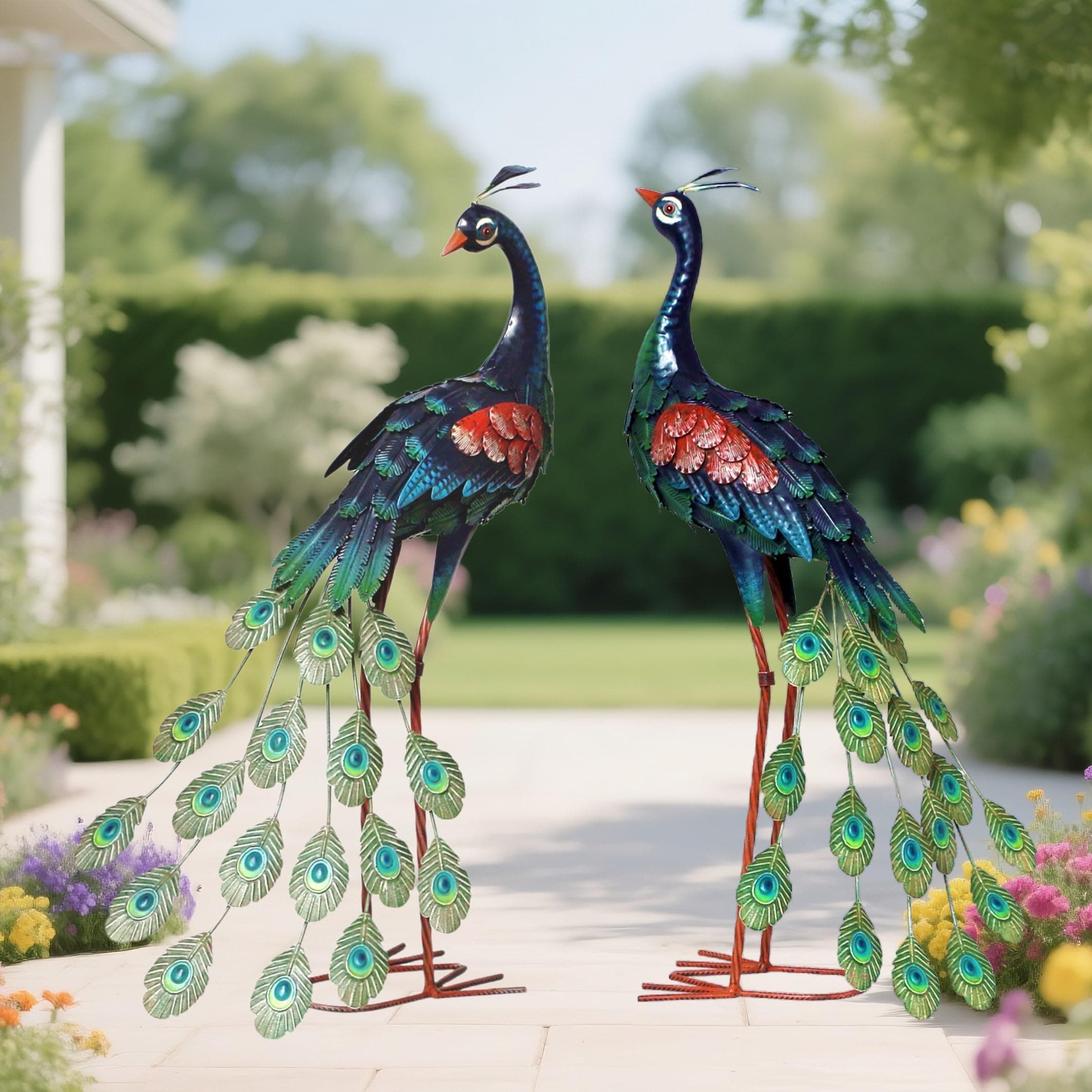 chisheen Garden Peacock Statue Metal Yard Art,1 Set
