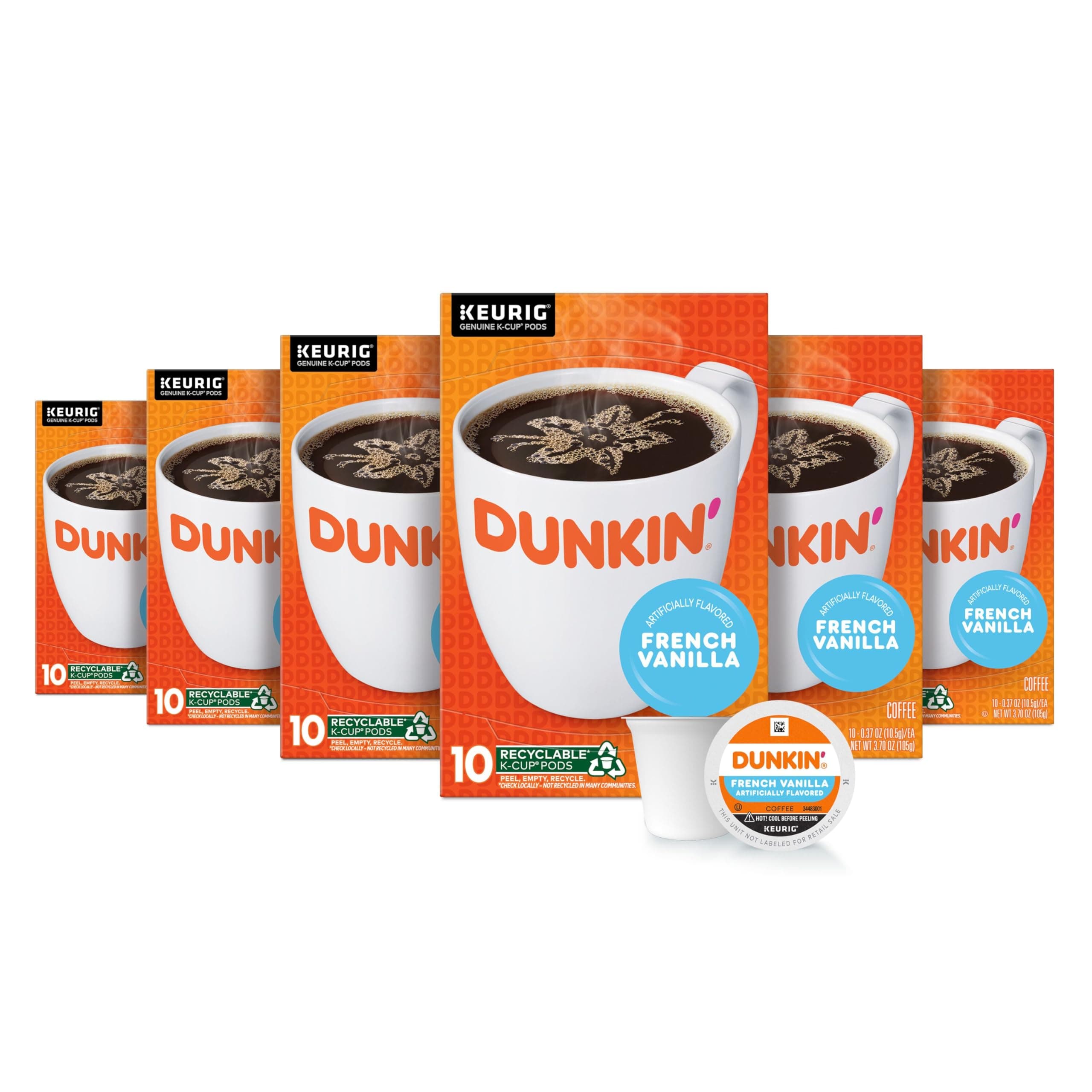 Dunkin' French Vanilla Flavored Coffee, Keurig K Cup Pods 60 Count