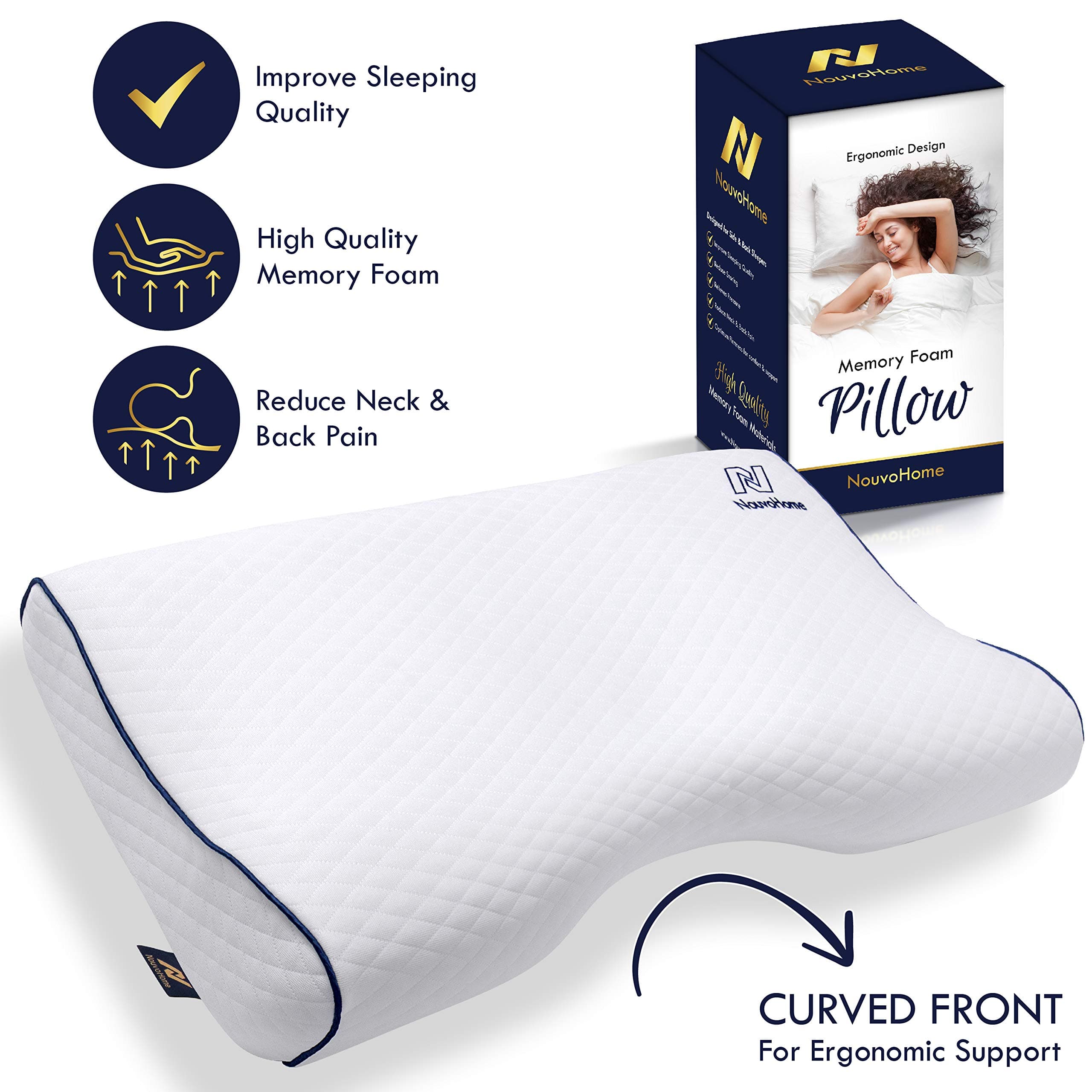 Cervical Orthopedic Memory Foam Contour Pillow for Neck Pain Ergonomic Pillow for Back, Side, Stomach Sleepers Contour Head Support with Breathable Washable Cover