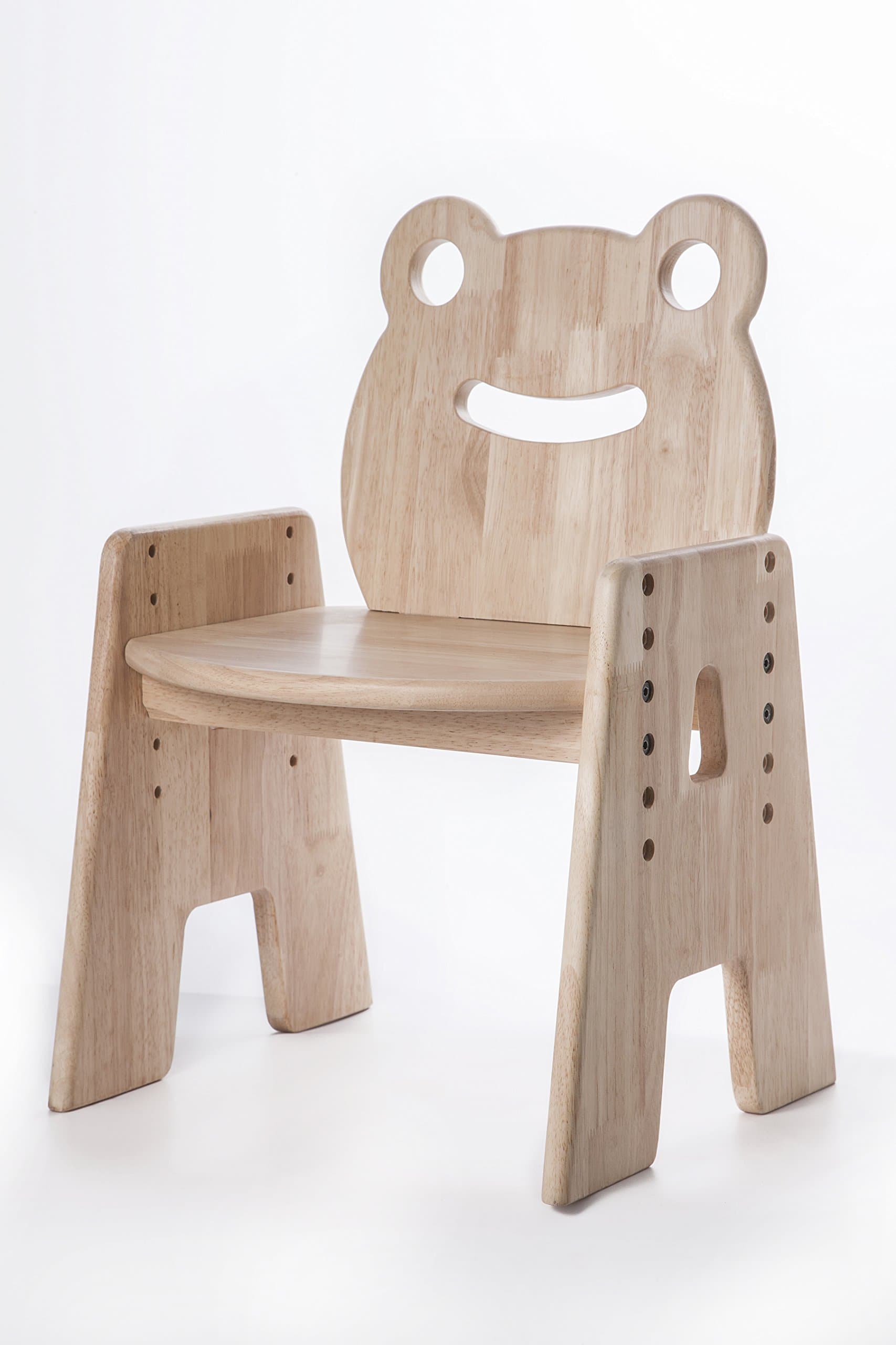 MYMQ Adjustable Seat Height Kids Chair, Solid Wood Water-Based Paint with 5 Seat Levels, Frog Face