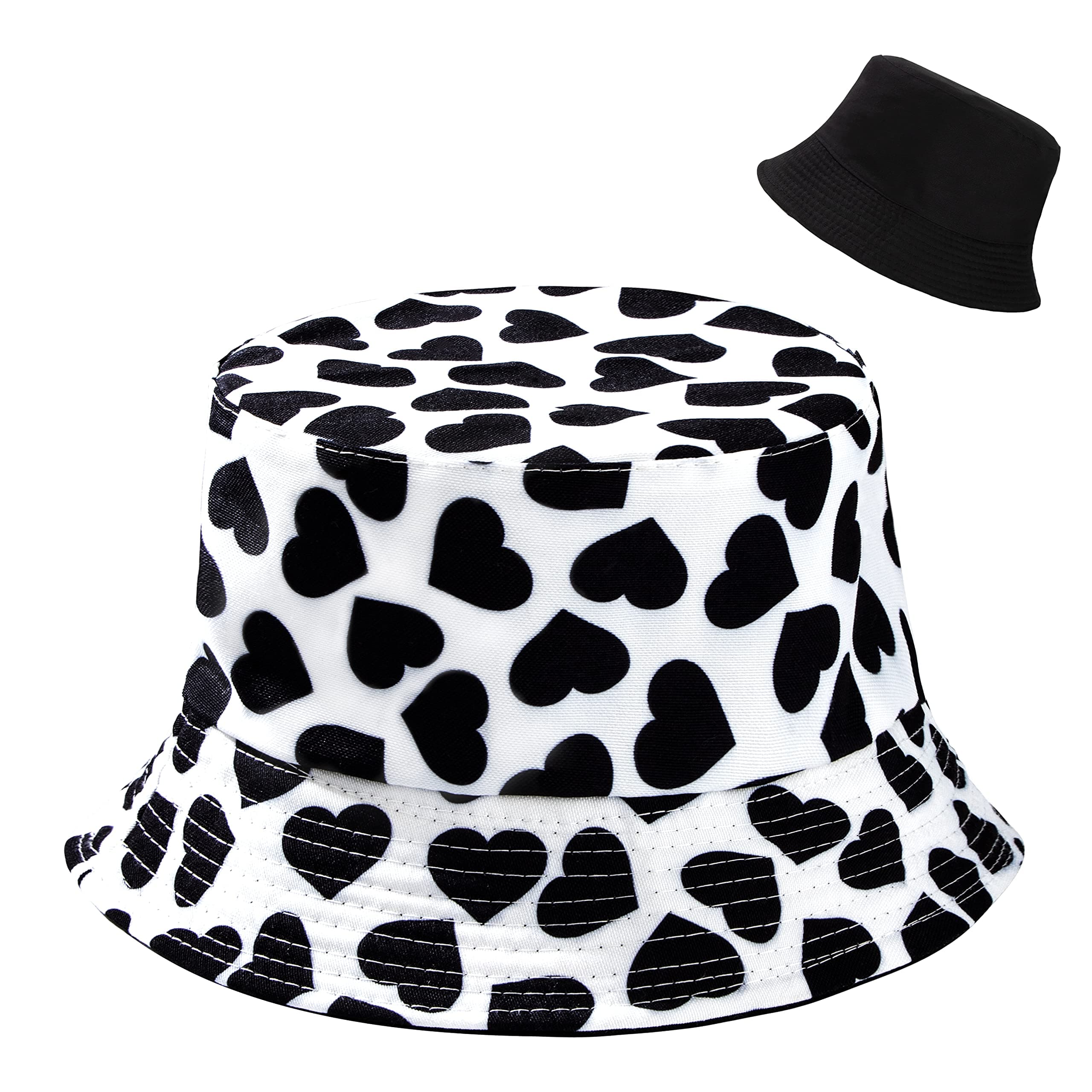 MengH-SHOPBucket Hat Reversible Cotton Summer Cap Black and White Plaid Print Beach Fisherman Hat Foldable Unisex Sun Protective Hat for Hiking Camping Travel Fishing (56-58cm)