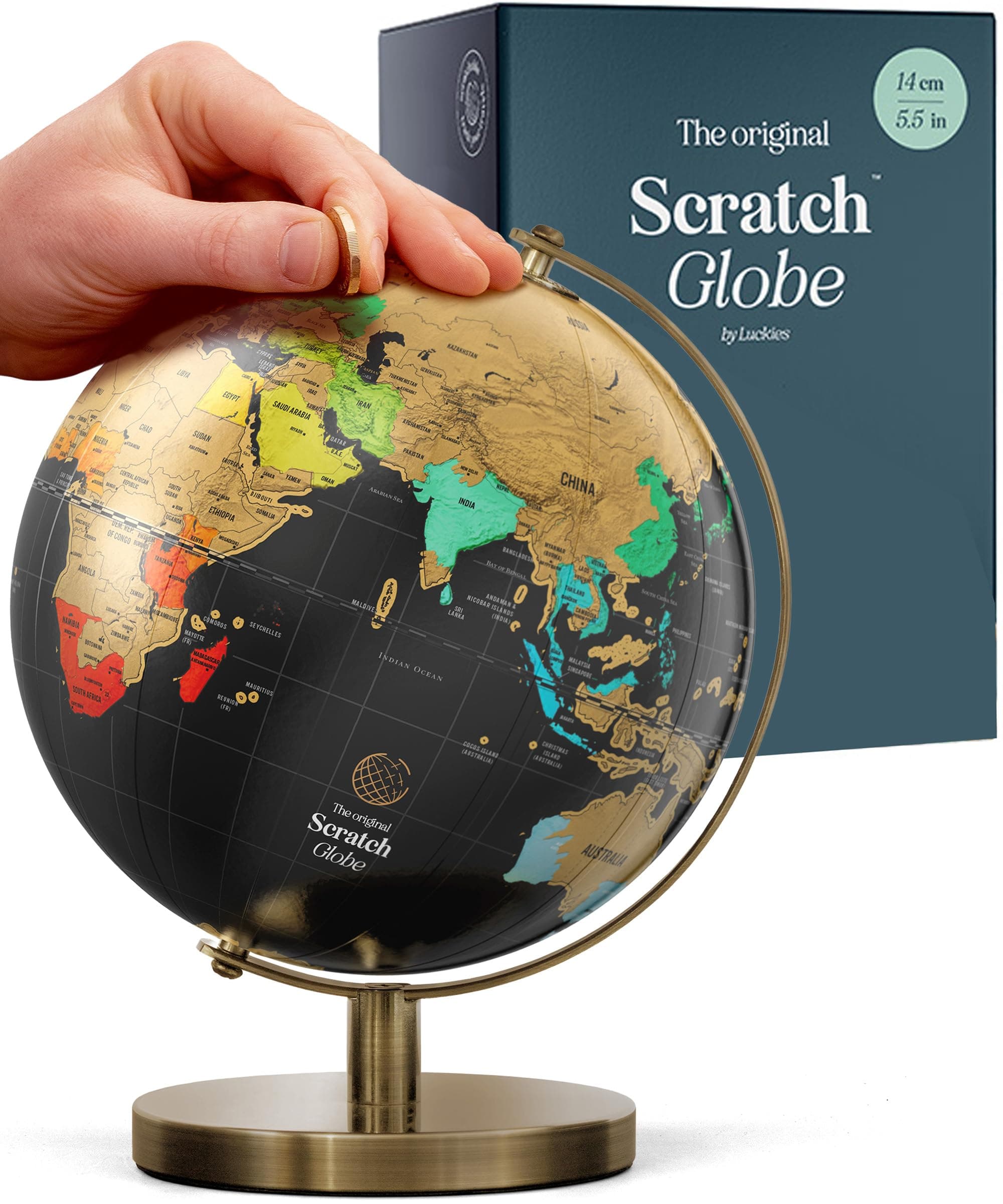 Luckies of London Scratch Off World Globe | Decorative Map for Adults to Mark Travels | Office Desk Decor | Small