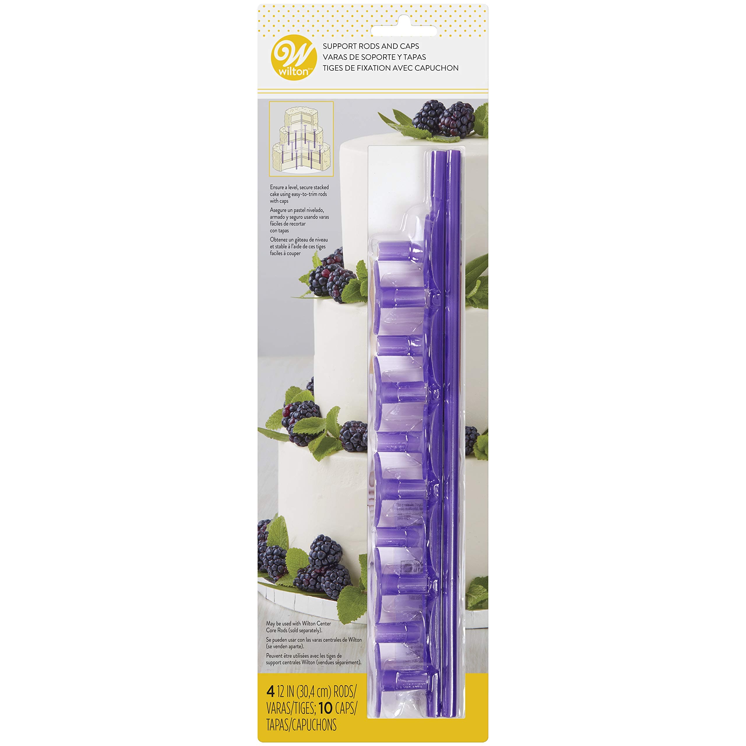 Wilton Cake Support Rods and Caps For Stacking (14-Piece), Layer Cake Stacking Kit Strong Durable Support Rods, Cake Tier Stacking Kit (Purple)