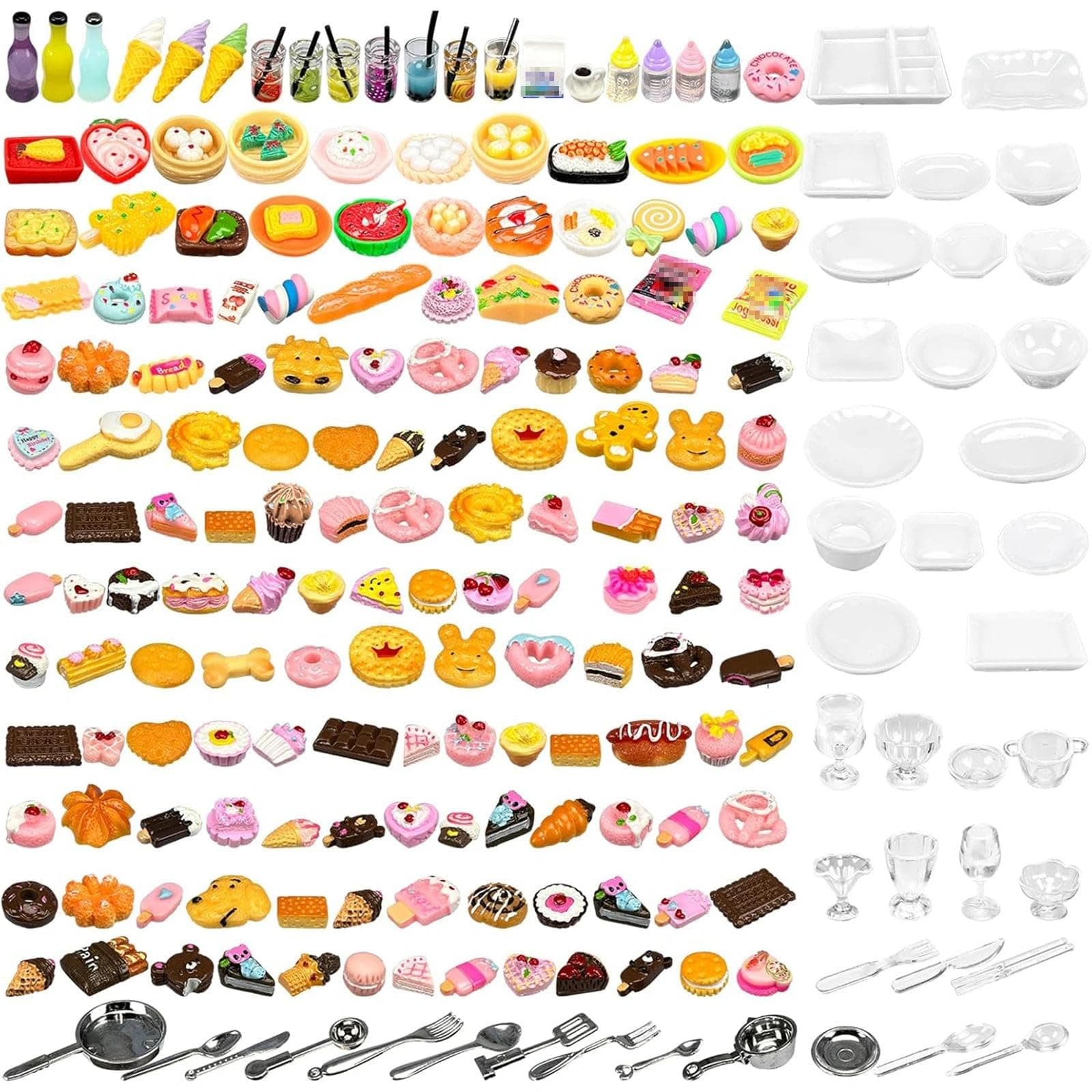 WEHOO 200pcs Miniature Landscape Food Drinks Bottle Mini Toys Doll House Kitchen Play Resin Dollhouse Accessories for Adults Teenagers Cooking Game Hamburger Ice Cream Cake Bread Tableware Party