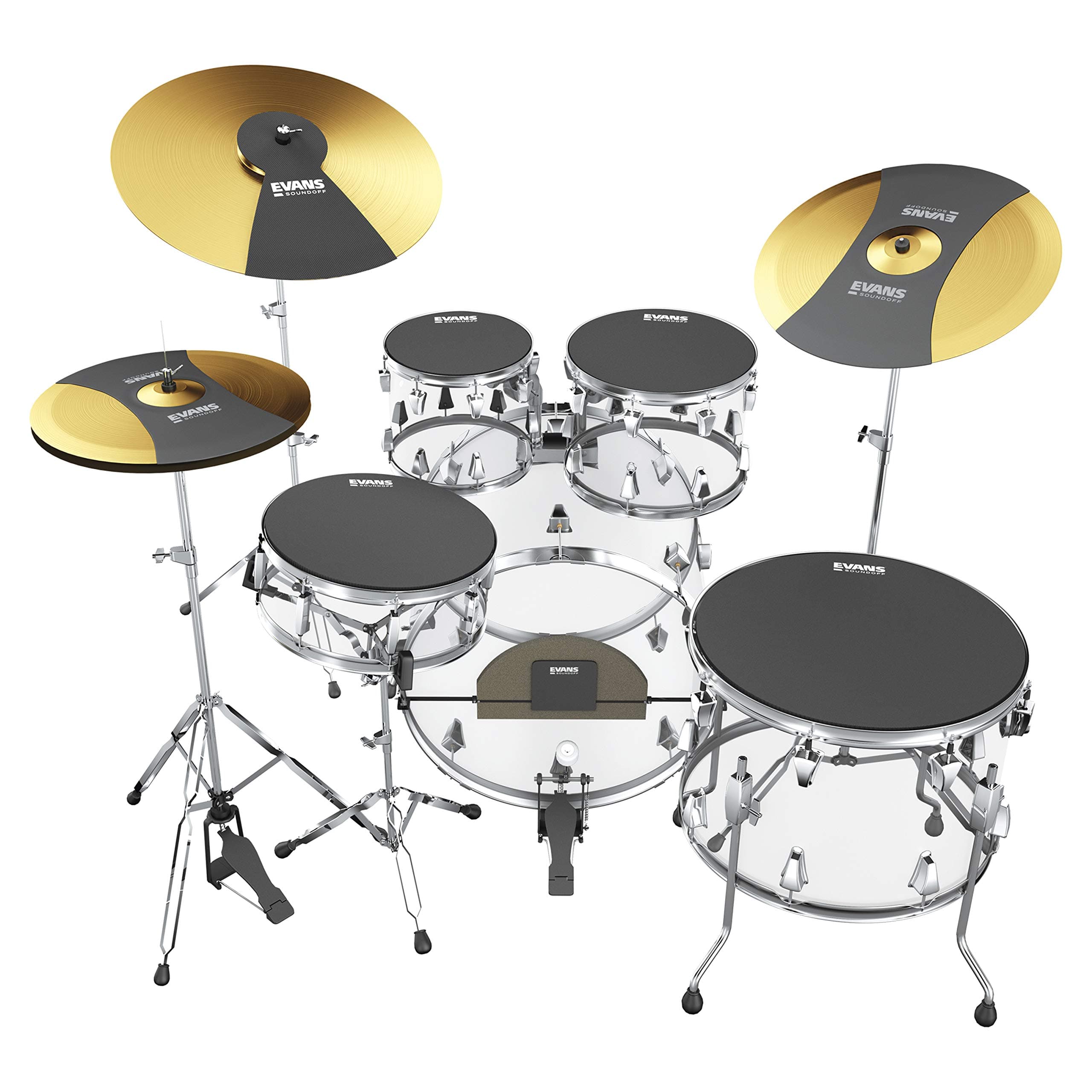 Soundoff Drum Mute Pads - Full Box Pad Set - Mutes Pack - 3 Cymbals, 4 Tom/Snare, & 1 Bass - Great for Silencing Acoustic Kits to Practice - Rock - 8-Pack