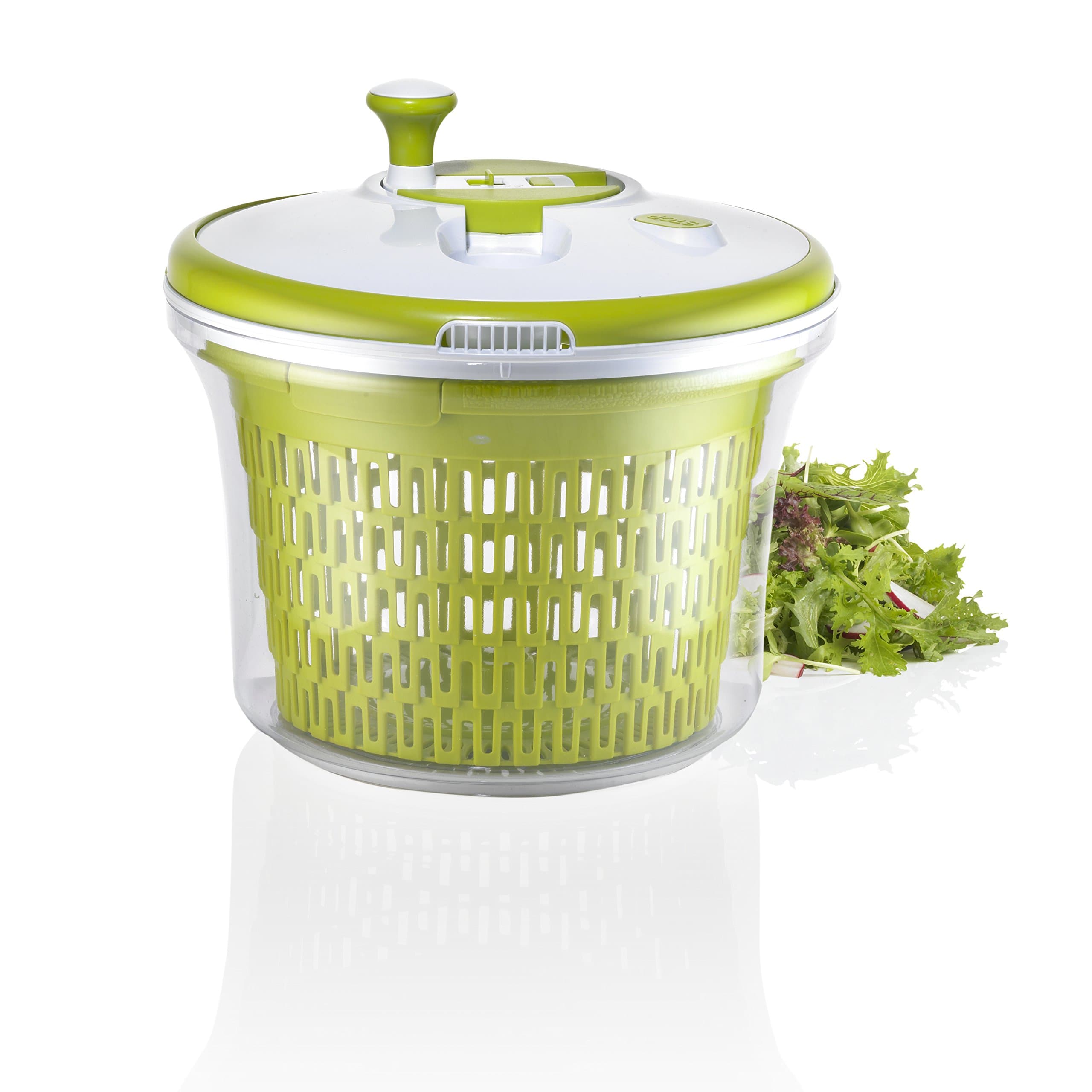 Salad Spinner, 5 Liter Bowl, Large Salad Tosser - Space Saving Vegetable Decontaminant with Spout Lid - By Tiabo