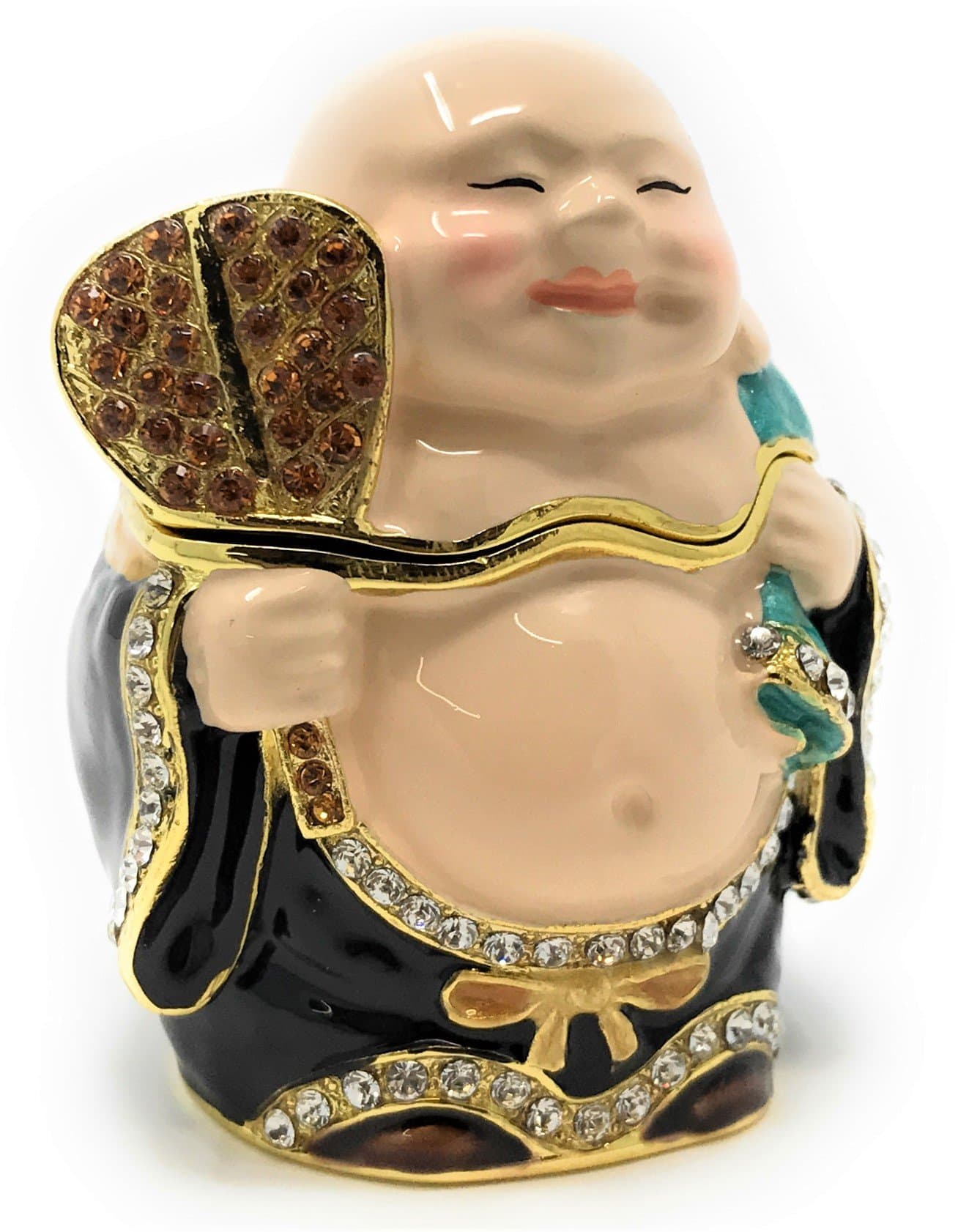 Kubla Craft Enameled Buddha Trinket Box, Accented with Austrian Crystals