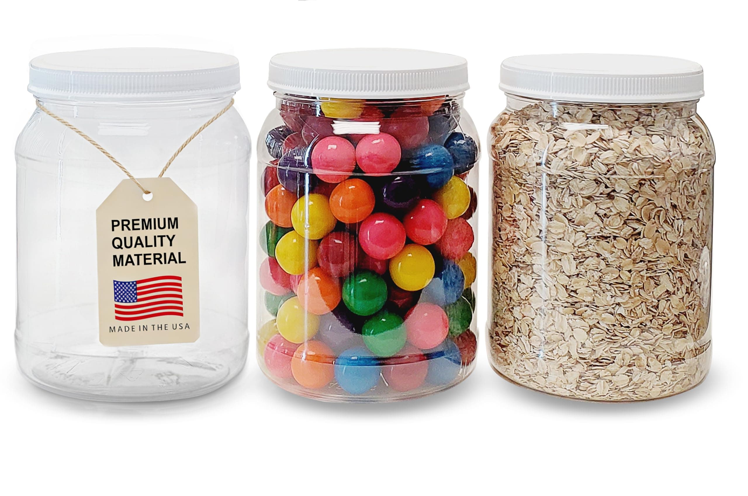 ljdeals 1/2 Gallon 64 oz Clear Plastic Jars with Lids, Large Jars, Wide Mouth Storage Containers, Pack of 3, BPA Free, Food Safe, made in USA
