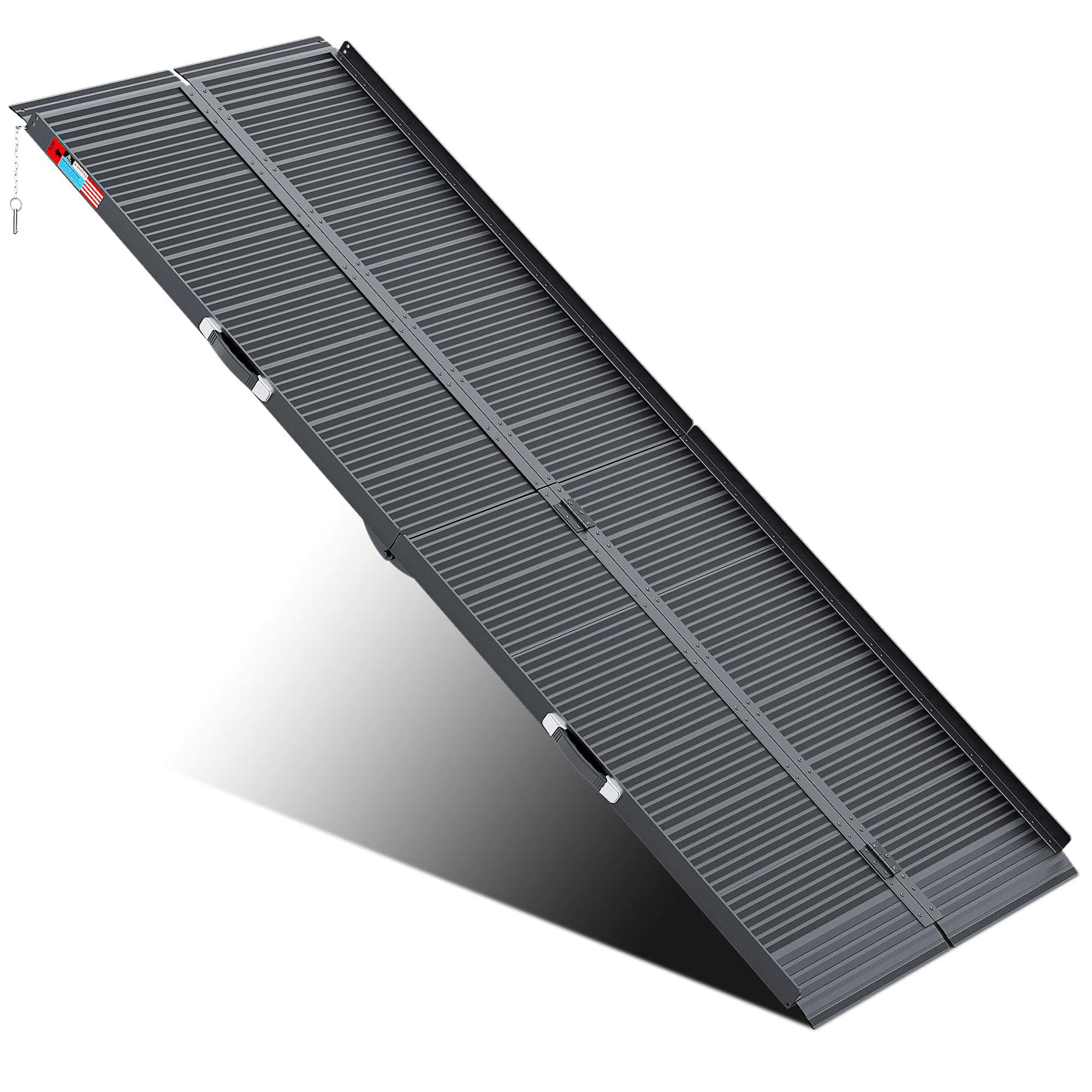 WHALEMOTOR Black Portable Wheelchair Ramp, 8FT No-sew Non-Slip Aluminum Wheelchair Ramp, Folding Portable Wheelchair Ramps for Home, Weight Capacity Up to 600 LBS