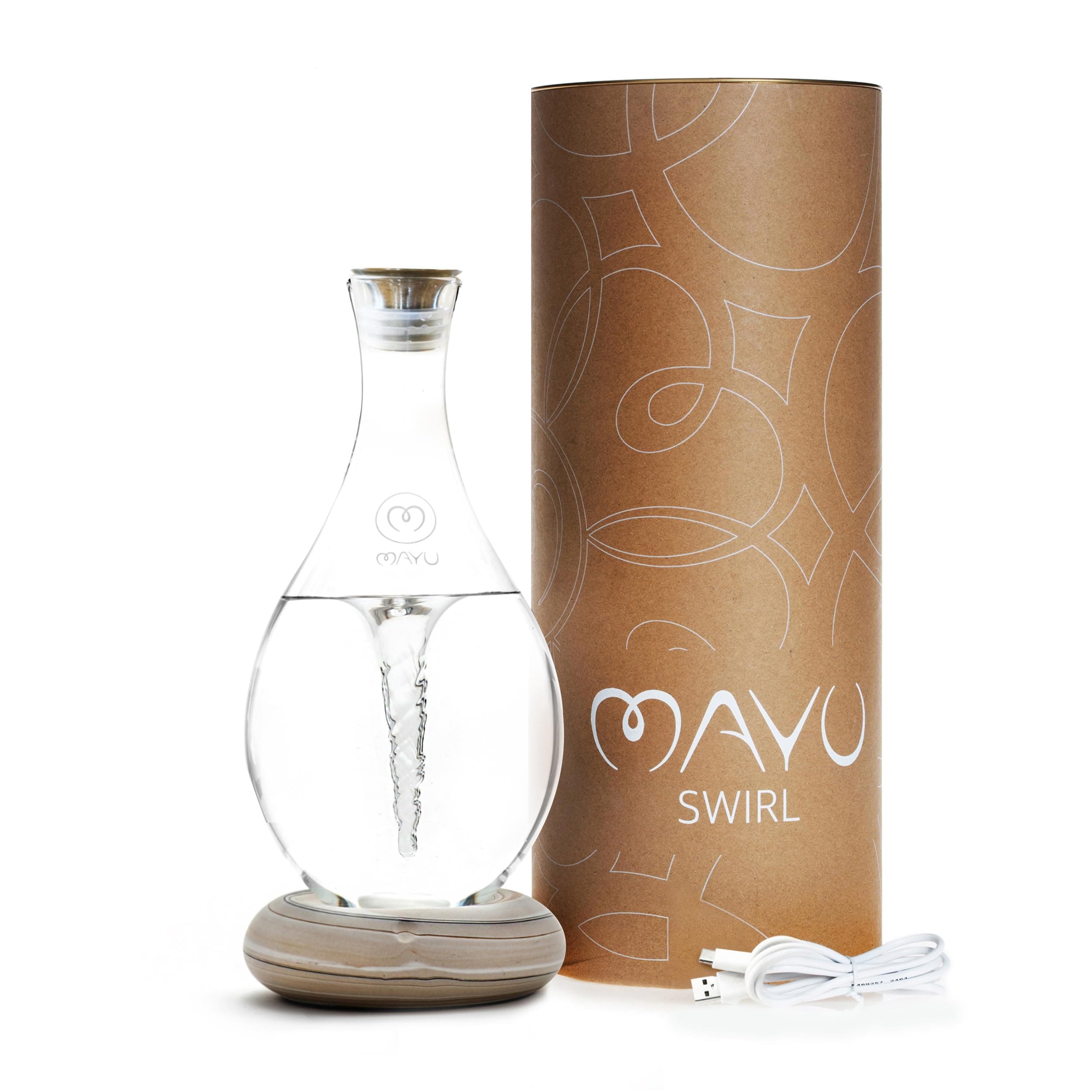 MAYU Swirl, Structured Water Device, 1.5 Liter Glass Pitcher, Rechargeable Ceramic Base (Earth), Enhance Reverse Osmosis, Purified or Filtered Water, Vortex Oxygenates, Supports Cellular Hydration