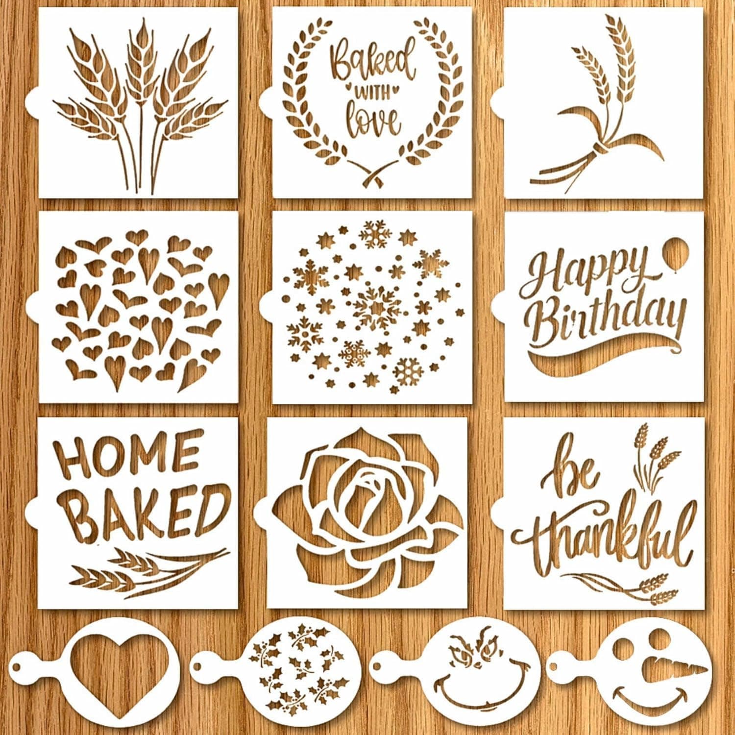 Kainchi Baba India Bread Stencils|Bread, Cake, Pie, Or Cookie Stencils (Set of 9) for Decorating Your Own Unique Design|Baking Stencil Set (6" by 6") Includes Classic Wheat, Happy Birthday & More