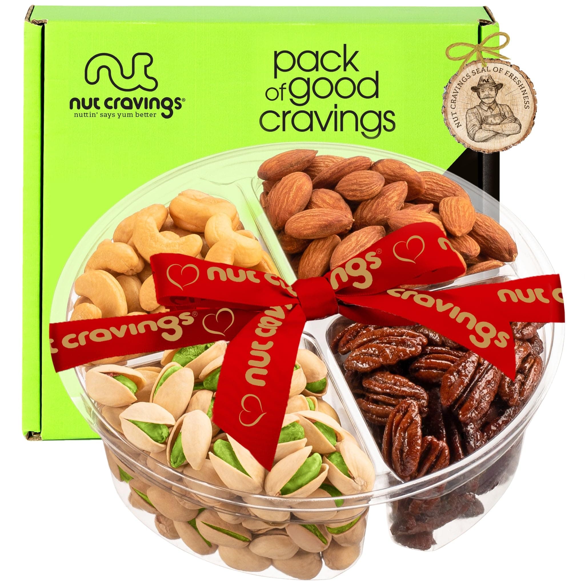 NUT CRAVINGS - Easter Mixed Nuts Gift Basket + Heart Ribbon (4 Assortments) Treats for Adults, Food Arrangement, Healthy Snack Care Package, Kosher