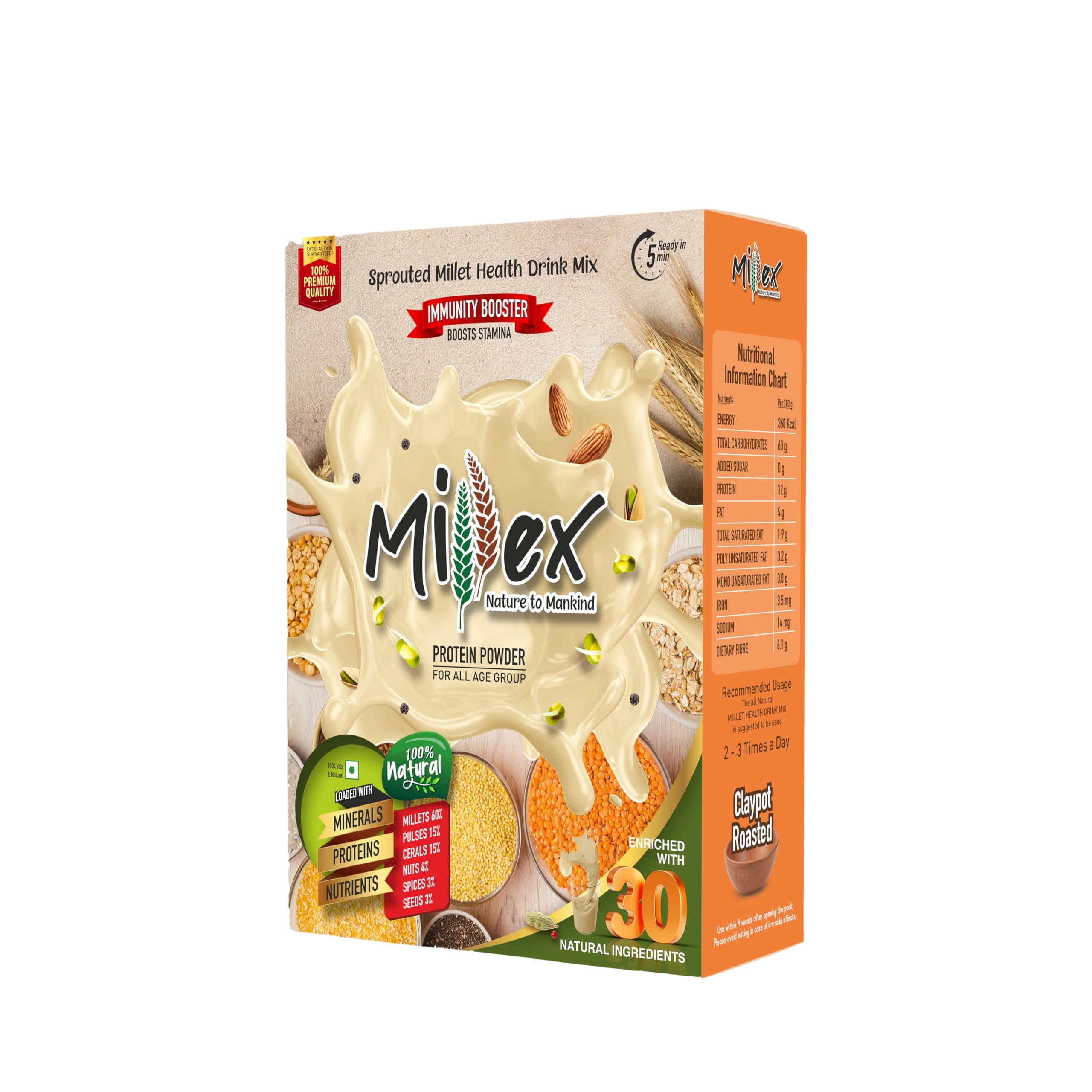 Millex Millet Healthy Mix 1kg | 30 Natural Nutrition Ingredients | Sprouted Cereals,Nuts, & Pulses |No Sugar Organic Multigrain Nutrition Drink | |Porridge Mix (Pack of 1)