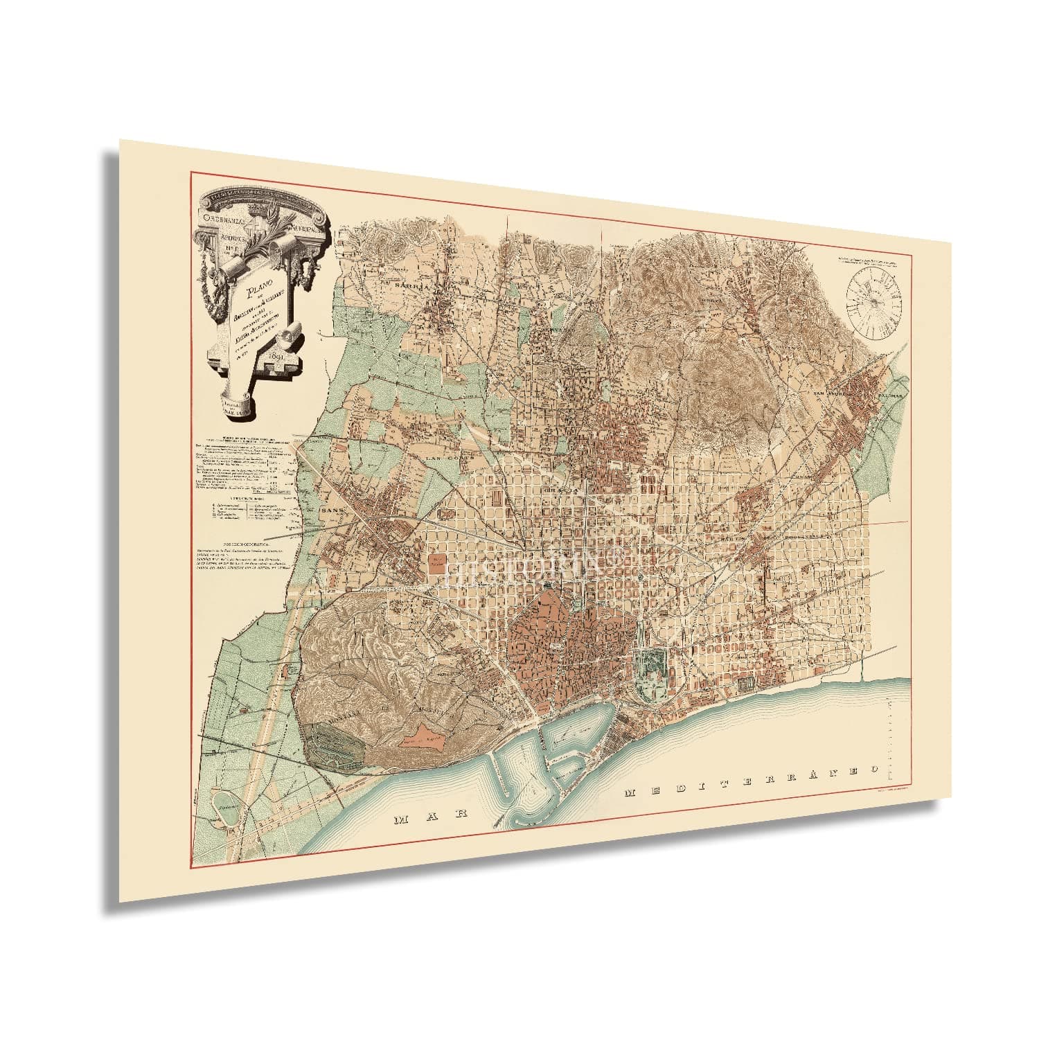 HISTORIX Vintage 1891 Barcelona Spain Map - 24x36 Inch Vintage Poster de Barcelona Wall Art - History Map of Barcelona Spain - Old Barcelona Poster