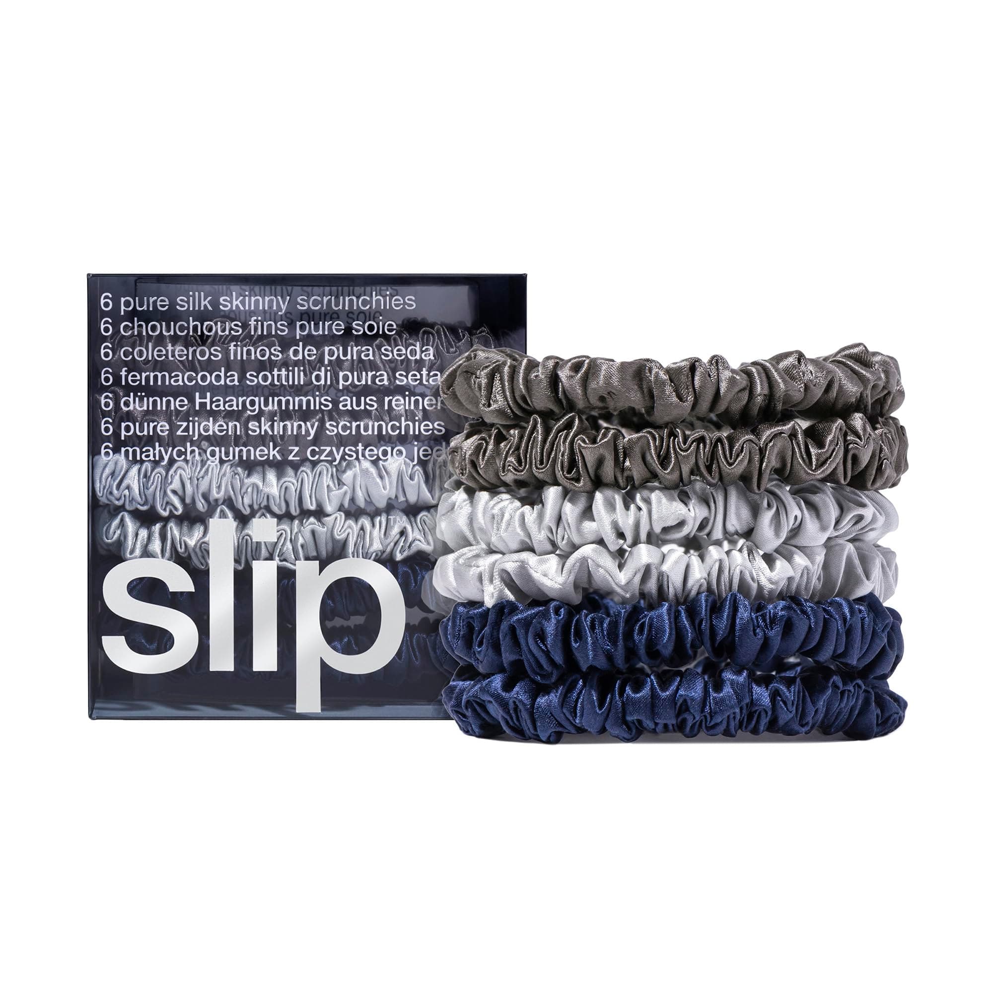 Skinnies The Midnight Collection | Pure Silk Skinny Scrunchies Set | 100% Mulberry Silk, Anti-Crease, Ultra Soft, Gentle on Hair, Prevents Breakage | Set of 6, Stylish & Durable