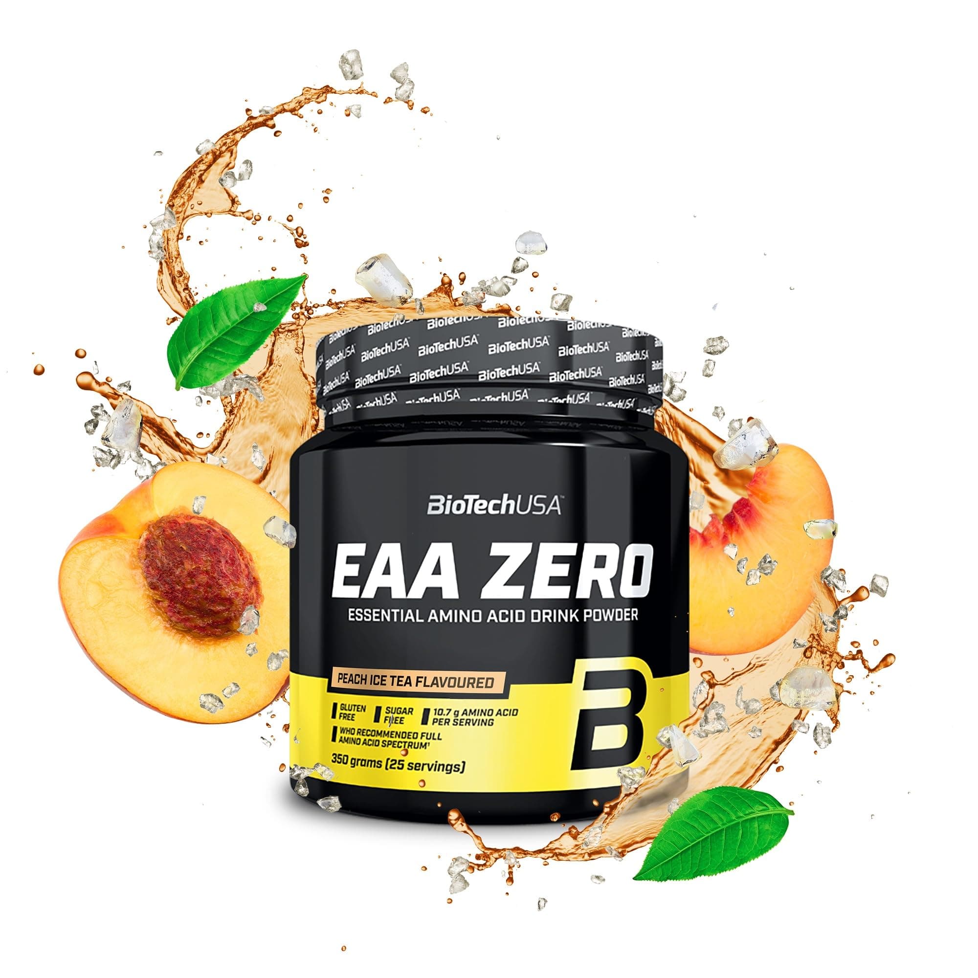BioTechUSA EAA Zero - Essential Amino Acid Power | 7160mg EAA/Serving | WHO Recommended Ratio | Sugar-Free, Gluten-Free, 350 g, Peach Ice Tea