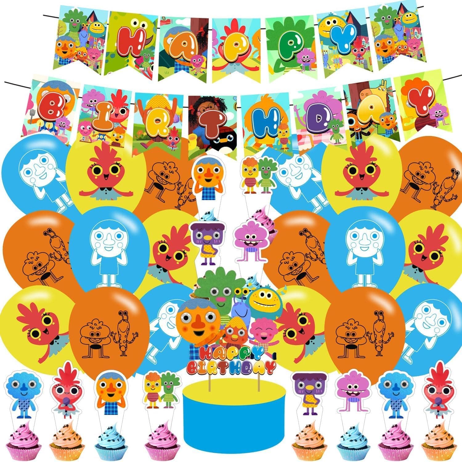 Super Simple Songs Party Supplies - Birthday Decorations with Happy Birthday Banner, Cake Topper, Balloons for Music Theme Party