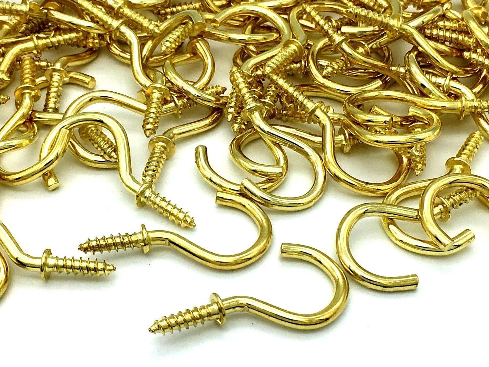 10 x Deluxe cup hooks 25mm (1 inch) electro brass plated.