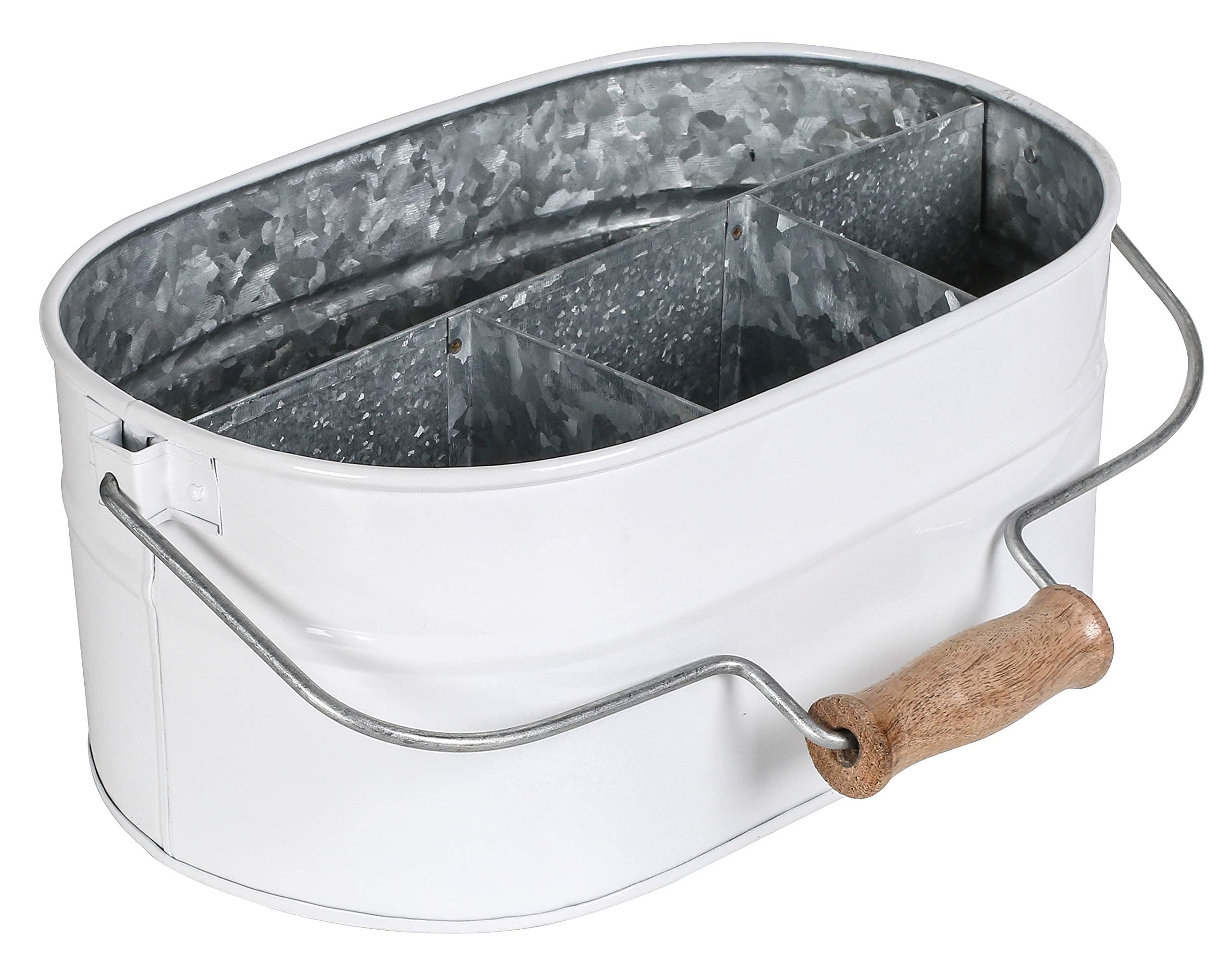 Alpha Living Home Rustic Galvanized Heavy Duty Metal Utensil Caddy - 4-Compartment Organizer with Removable Handle, White Farmhouse Chic Design for Kitchen, Picnics & Parties (White)