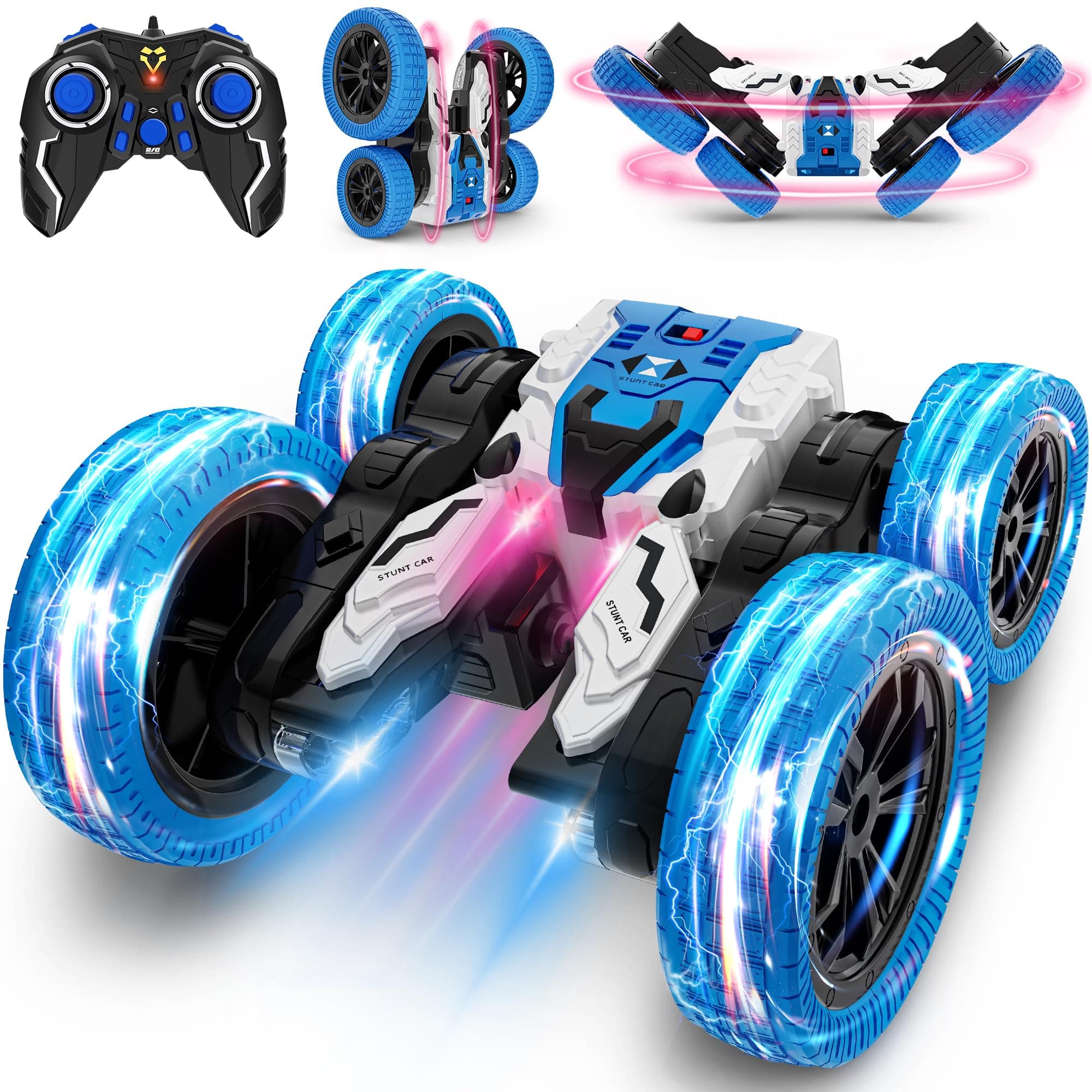 Double Sided RC Car, 4WD Off-Road Stunt Car with 360 Flips, 2.4Ghz Indoor Outdoor All Terrain Rechargeable Electric Toy Car Gift for Boys & Girls Aged 3-12