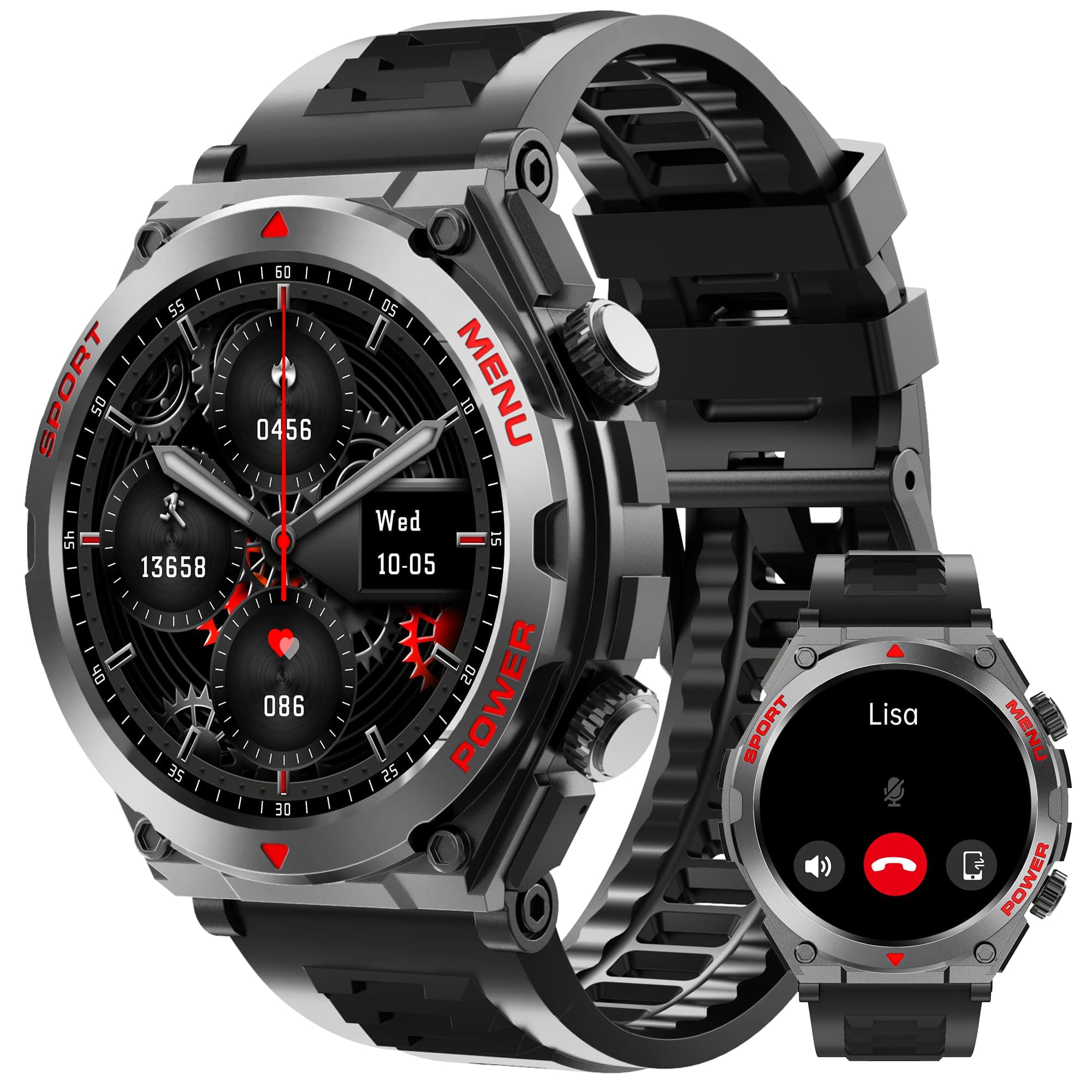 Military Smart Watch for Men (Answer/Make Call), 1.52" HD Smartwatch for Android Phones/iPhone, 100+ Sport Mode Fitness Tracker with Heart Rate, SpO2, Stress and Sleep Monitor, IP68 Waterproof