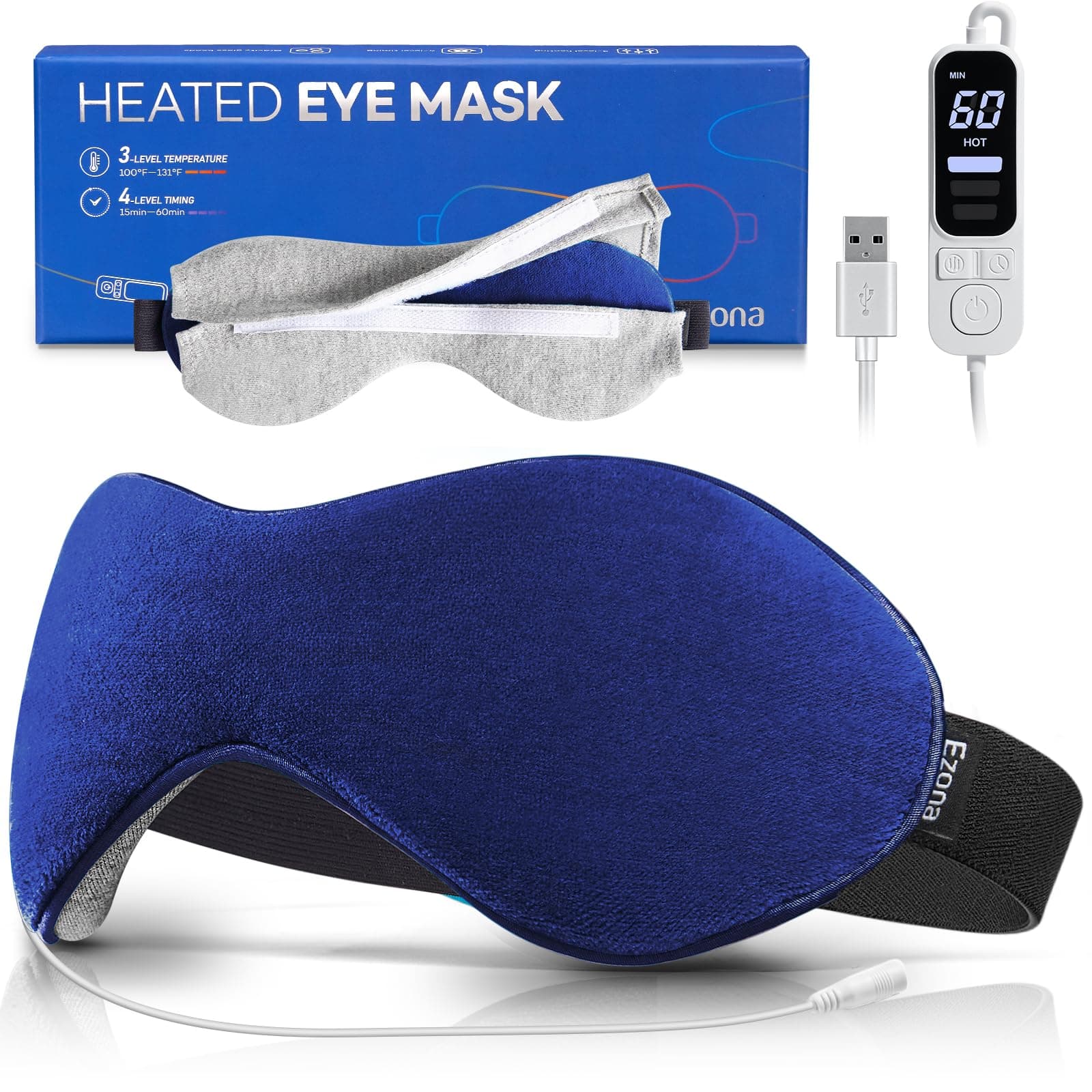 - Ezona Heated Eye Mask, Warm Eye Compress Mask for Dry Eyes, USB Electric Eye Heating Pad with Temperature & Timer Control, Dry Eye Mask for Blepharitis, Sinus Migraine (Indigo)