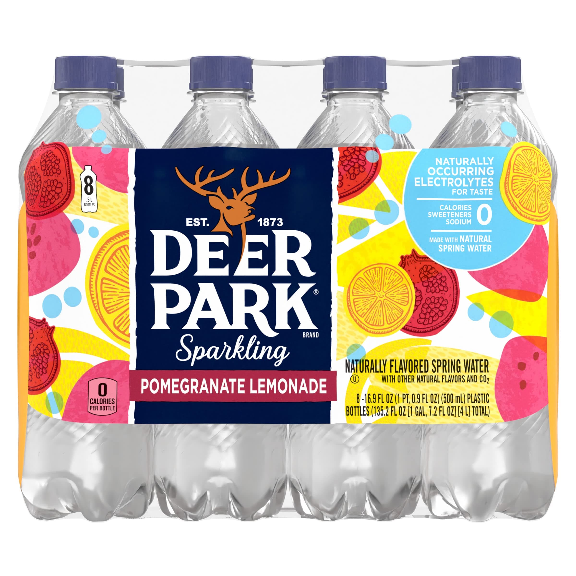 Deer Park Sparkling Water, Pomegranate Lemonade, 16.9 Fl Oz Bottles, Pack of 8