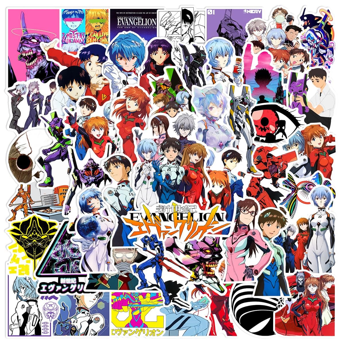NEULEBEN Pack of 100 Neon Genesis Evangelion Stickers, Japan Anime Waterproof Vinyl Sticker Pack for Laptop, Luggage, Skateboard, Car, Child