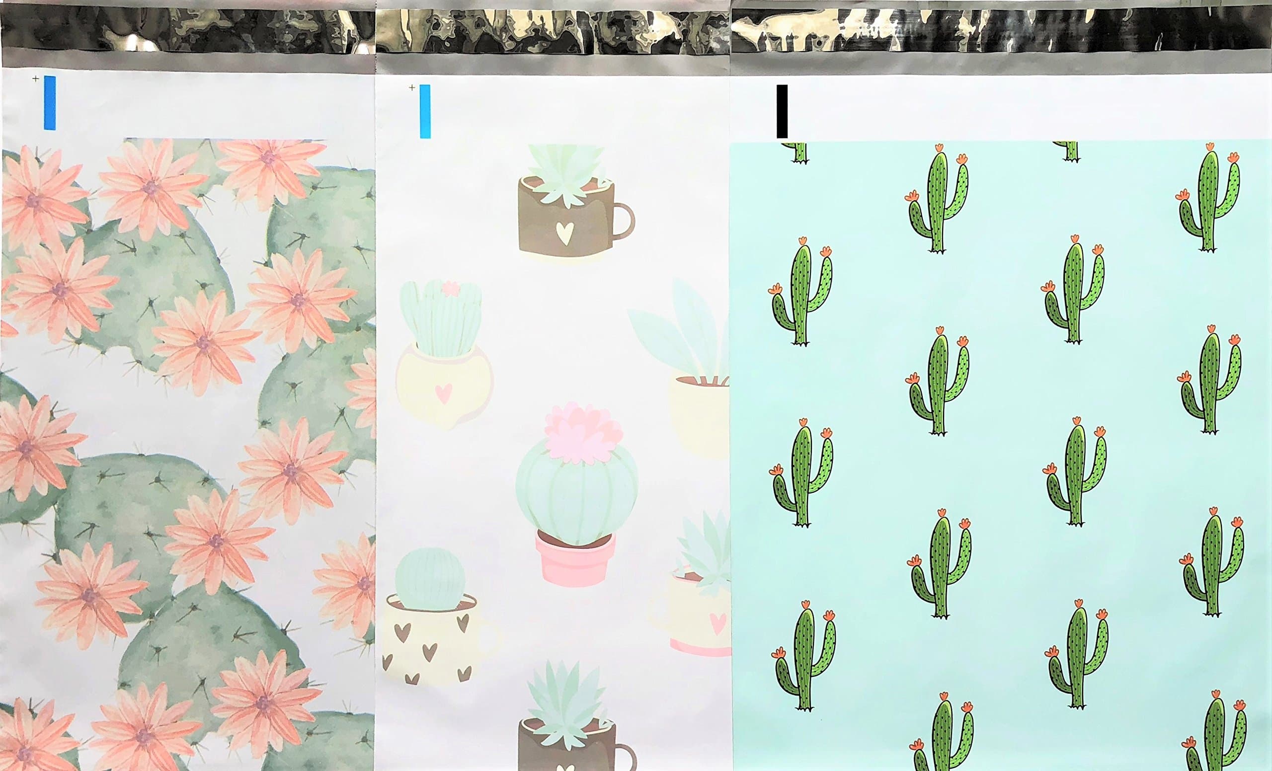 Designer Poly Mailers 10x13 : Cactus Mix ~ Flowering Cactus, Succulent, Mint Cactus; Printed Self Sealing Shipping Poly Envelopes Bag (30 Pcs Cactus Mix)