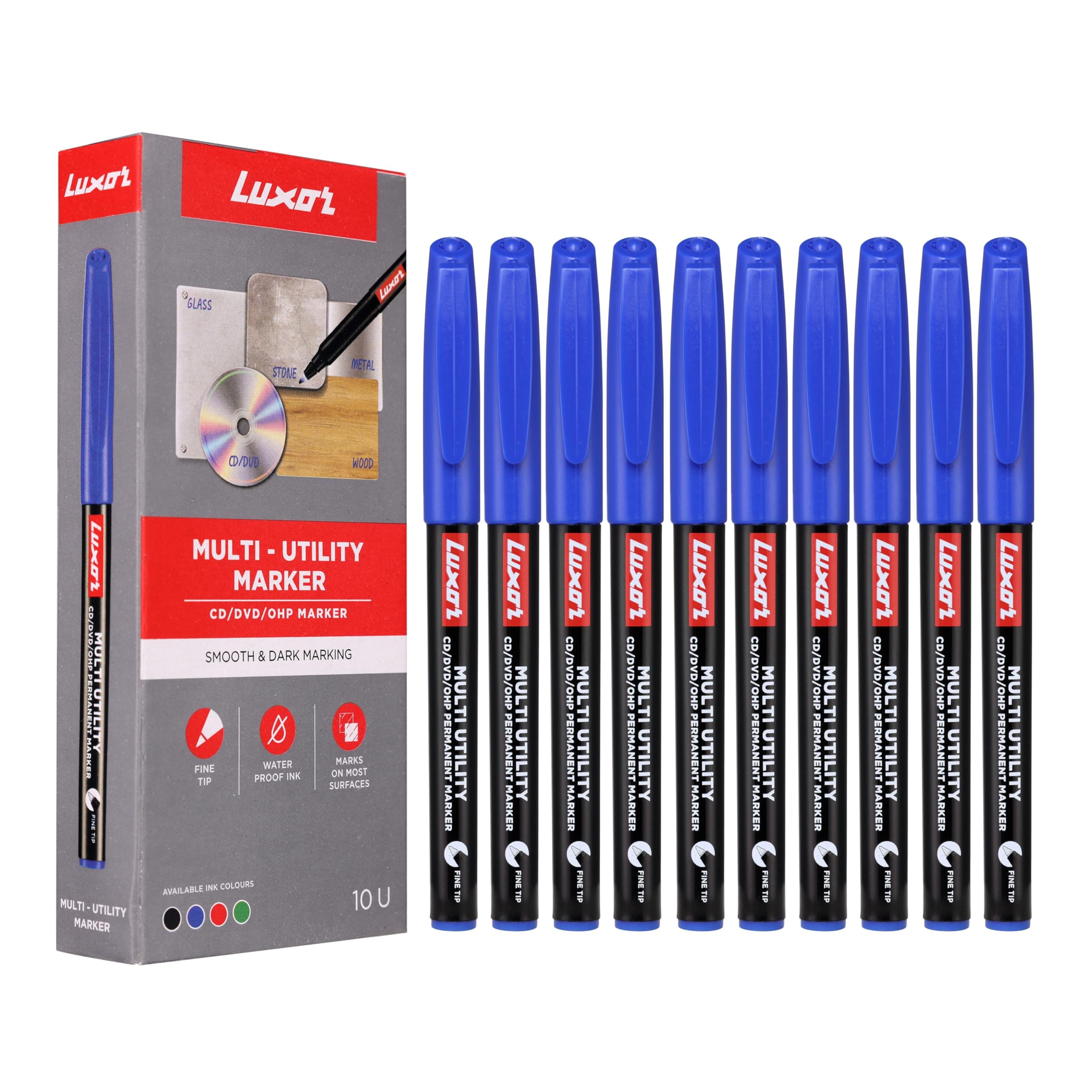 CD/DVD/OHP Extra Fine Point Tip Marker - Pack of 10, Blue Colour