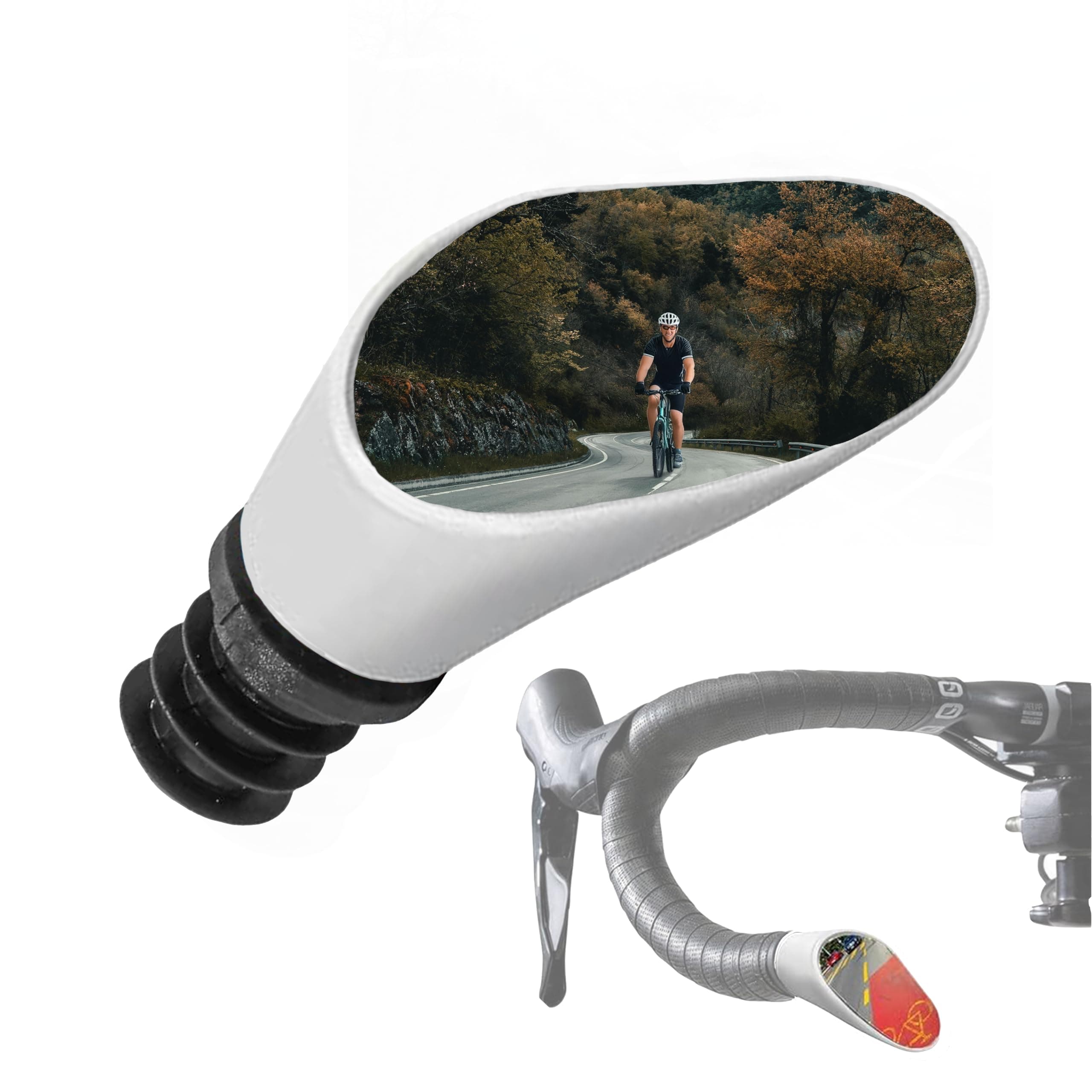 Swiss-Made Convex Chrome-Plated Bike Mirror for Drop Bars – Hand-Finished, Adjustable, Reflective Surface, Durable ABS Housing, Universal Fit for Enhanced Rear Visibility (White, Single)