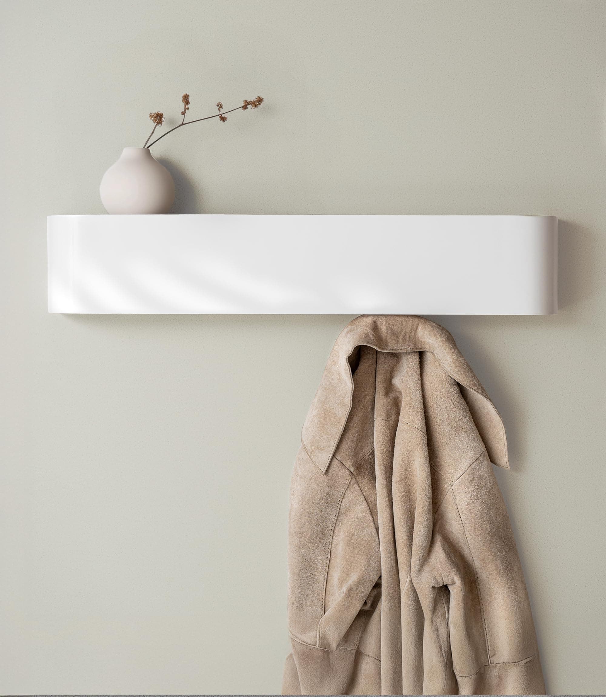 Wall-Mounted Coat Rack 'Toke' - Modern Design Coat Rack with Hidden Wall Hooks - Solid Wood Veneer Panel Coat Hanger - White