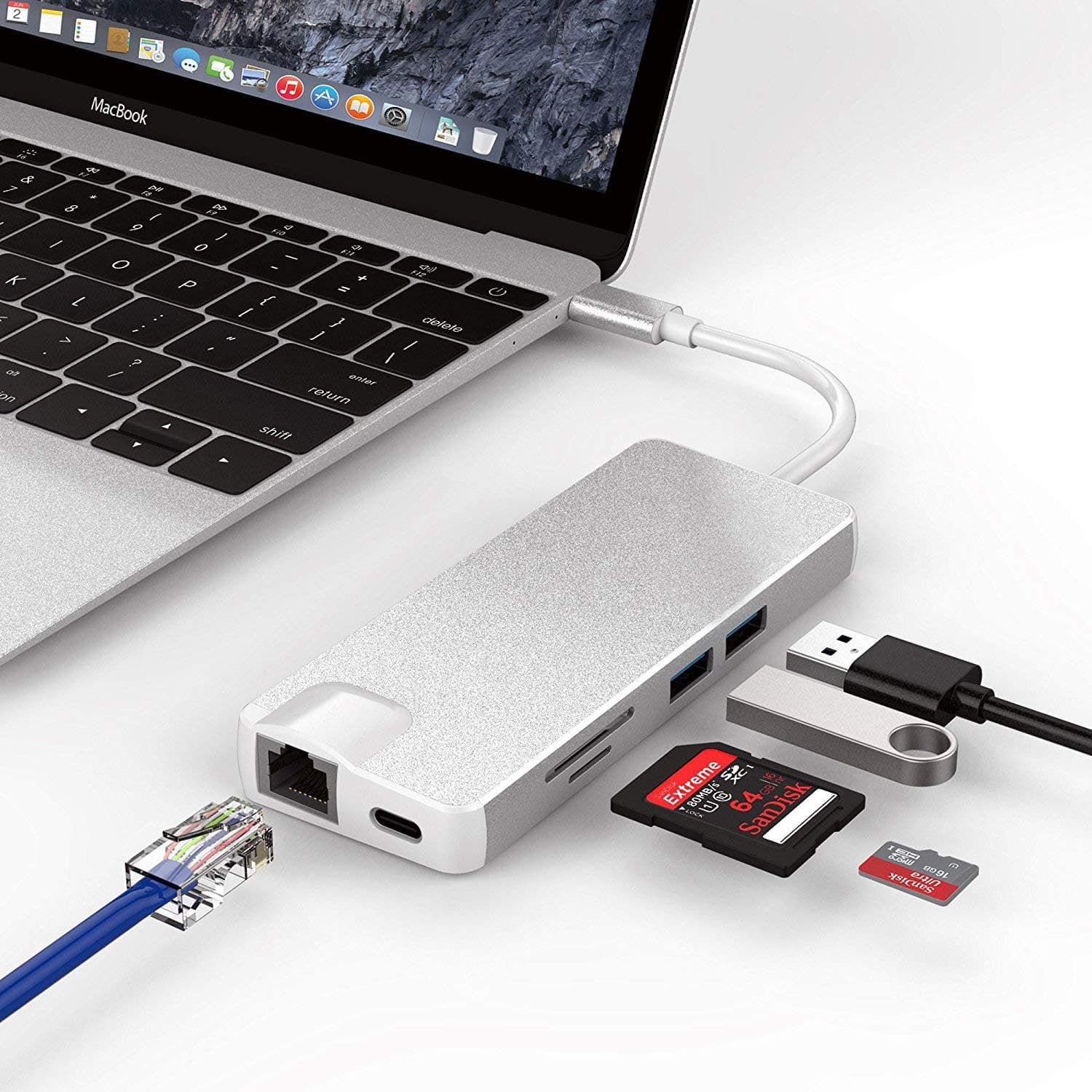 KPTEC Ultimate 8-in-1 USB-C Adapter Docking Hub, Type C Thunderbolt 3 to 4K UHD HDMI Docker Converter with USB 3.0, Micro SD/TF Card Reader, VGA Display Port, 1000Mb Ethernet Port for MacBook Pro 2017