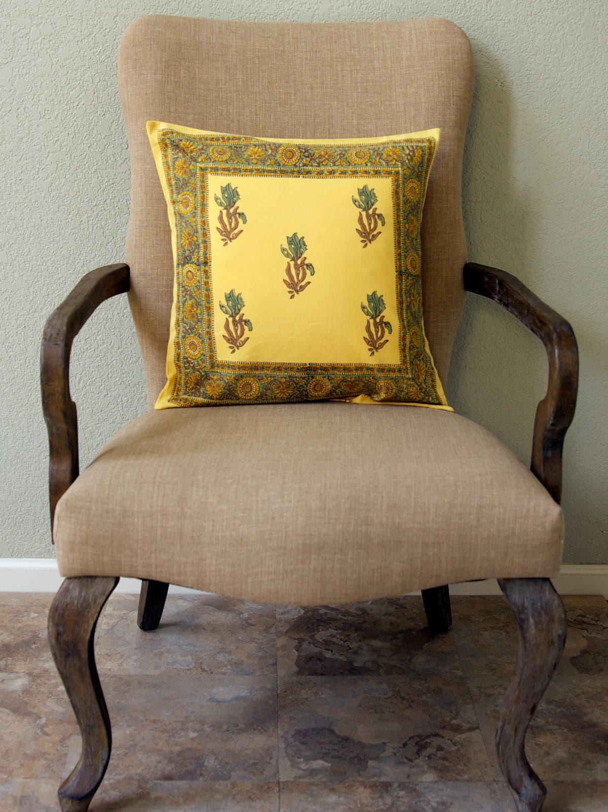 Saffron Marigold Waltz of The Vines (CP)~ Yellow Floral Summer Beach Cushion Cover 18x18