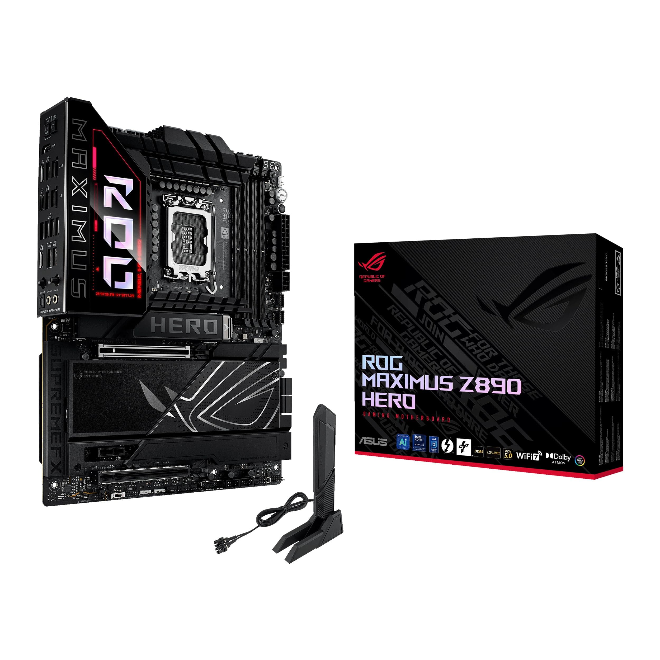 Asus ROG MAXIMUS Z890 HERO Intel Z890 LGA1851 DDR5 8800 6x M.2 WiFi 7 BT Thunderbolt 4 USB4 5Gbit 2.5Gbit LAN NitroPath DRAM 22122 Power Phase AI OC ATX Motherboard
