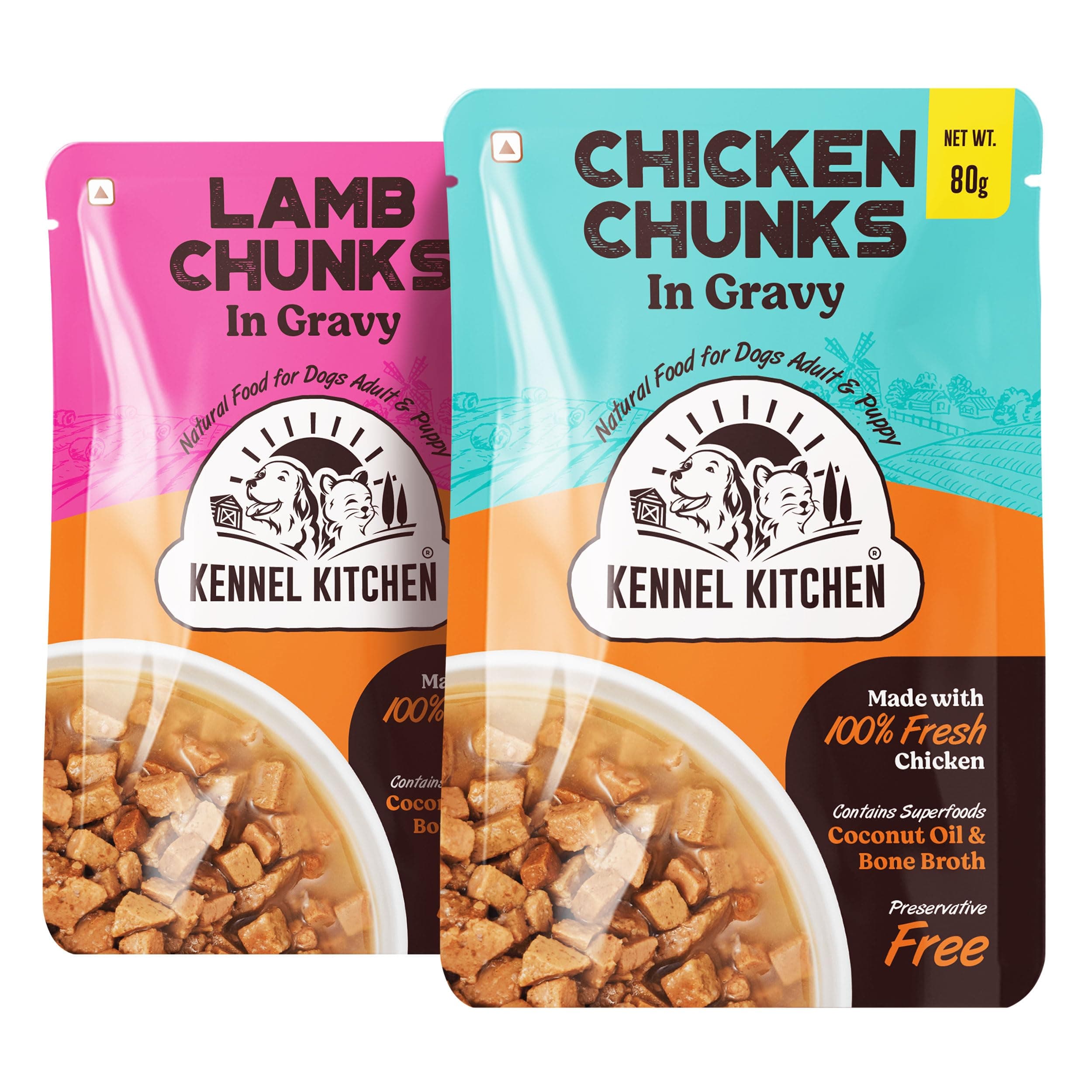 - Adult & Puppy Dog Food, Chicken and Lamb Chunks in Gravy, 12 Pouches (12 x 80g Each)