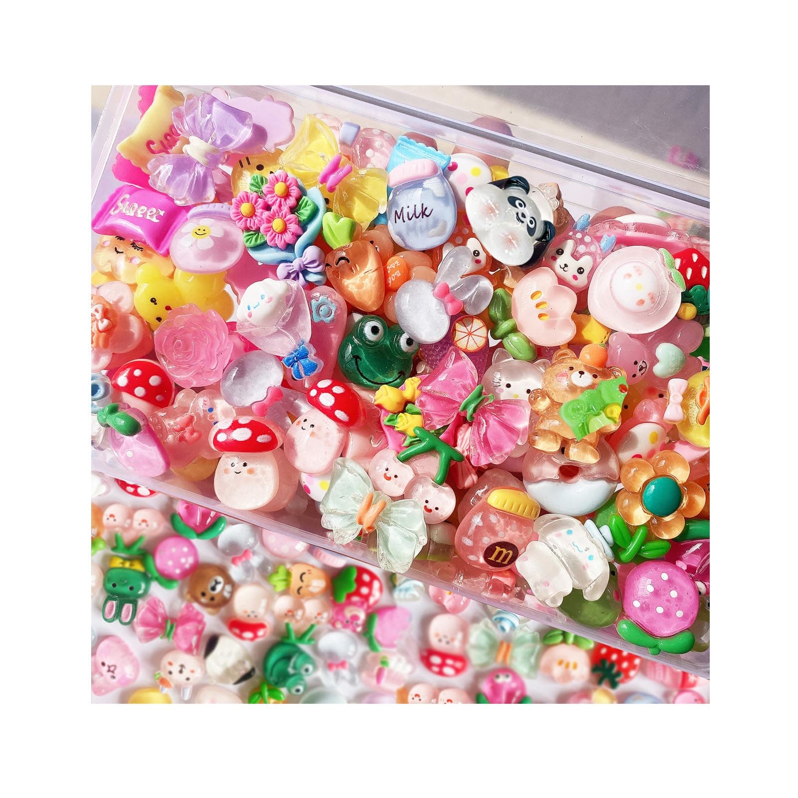 FULUSODO 100pcs Charms Cute Set, Resin Fake Candy Charms Kawaii Set Mixed Sweets Flatback Making Supplies for DIY Craft Making and Ornament Scrapbooking (Bright)