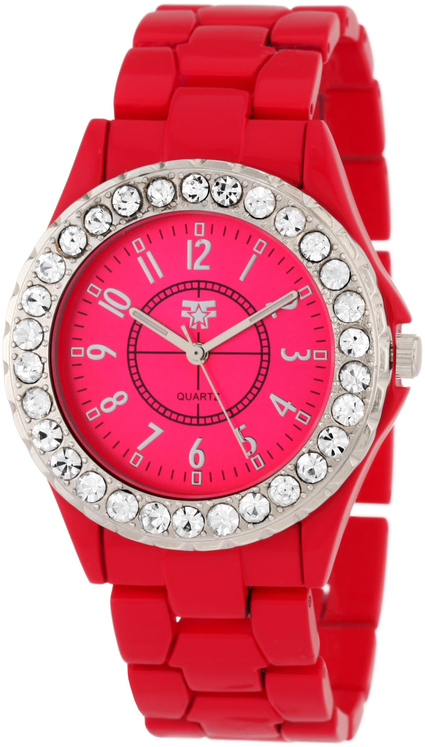 Women's FF0261RE Candy Collection "Frost" Red Stone Bezel Metal Bracelet Watch