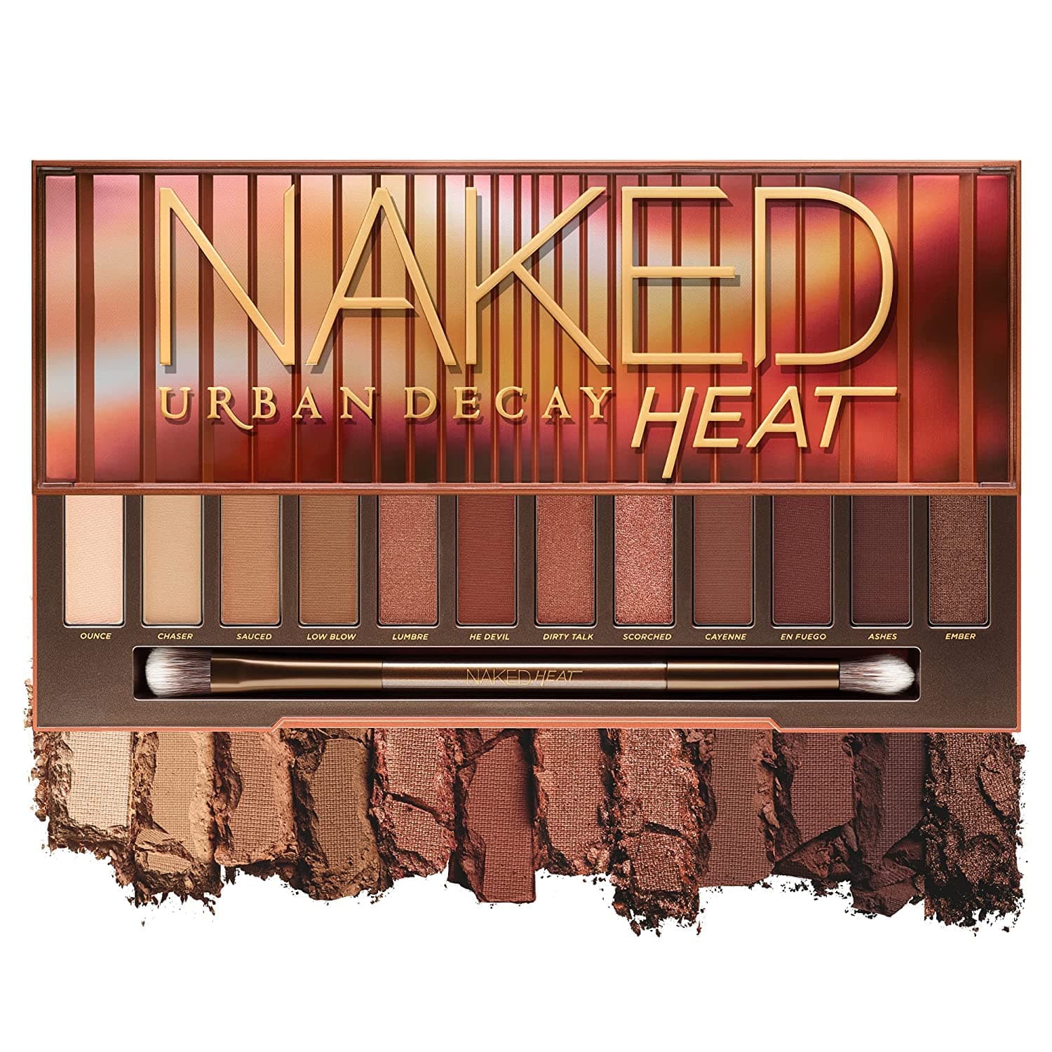 Urban Decay Naked Heat Eyeshadow Palette, 12 Fiery Amber Neutral Shades - Ultra-Blendable, Rich Colors With Velvety Texture - Set Includes Mirror & Double-Ended Makeup Brush