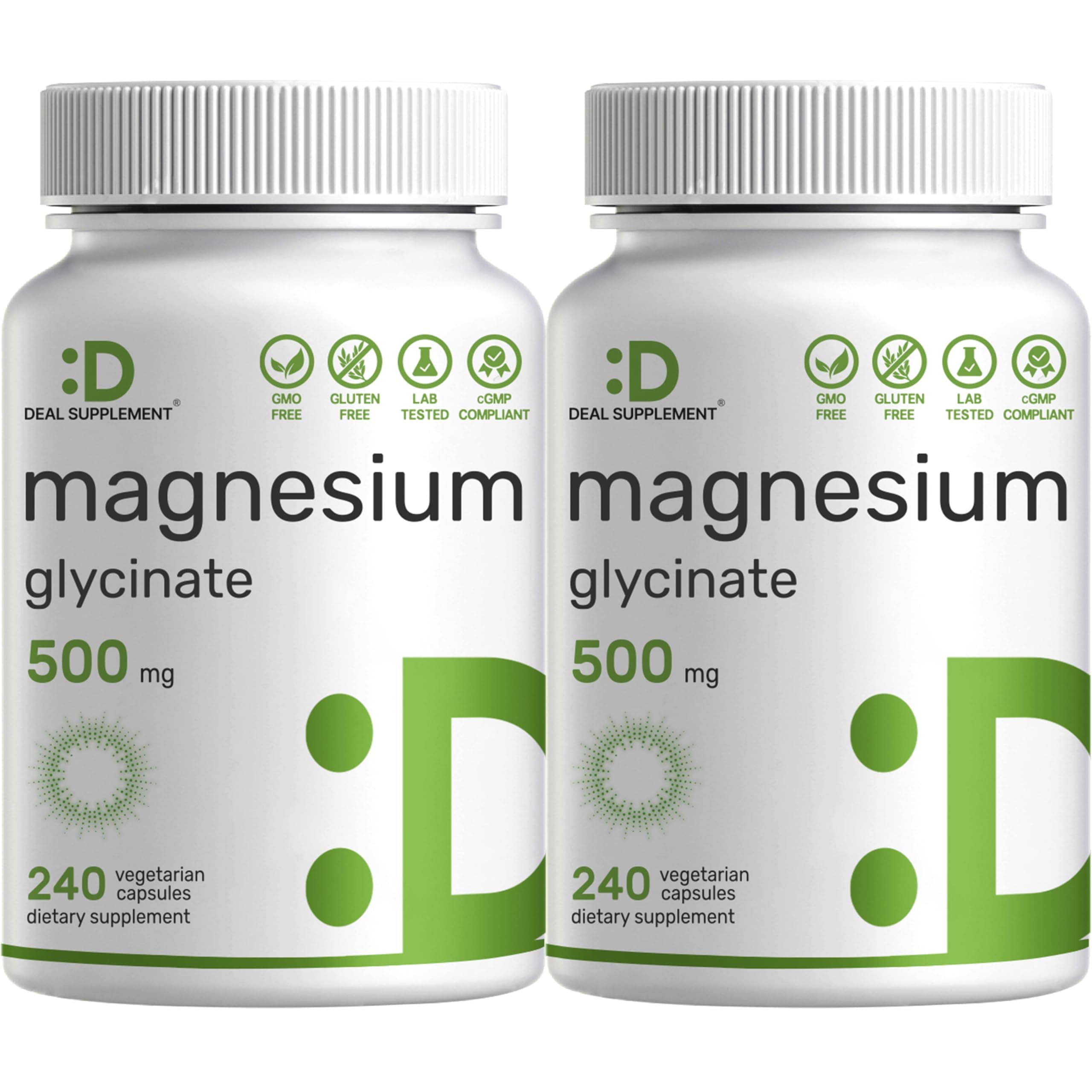 2 Pack Magnesium Glycinate 500mg, 480 Veggie Capsules | Chelated for Easy Absorption | Highly Purified Essential Trace Mineral for Muscle, Joint, Heart, & Digestive Health