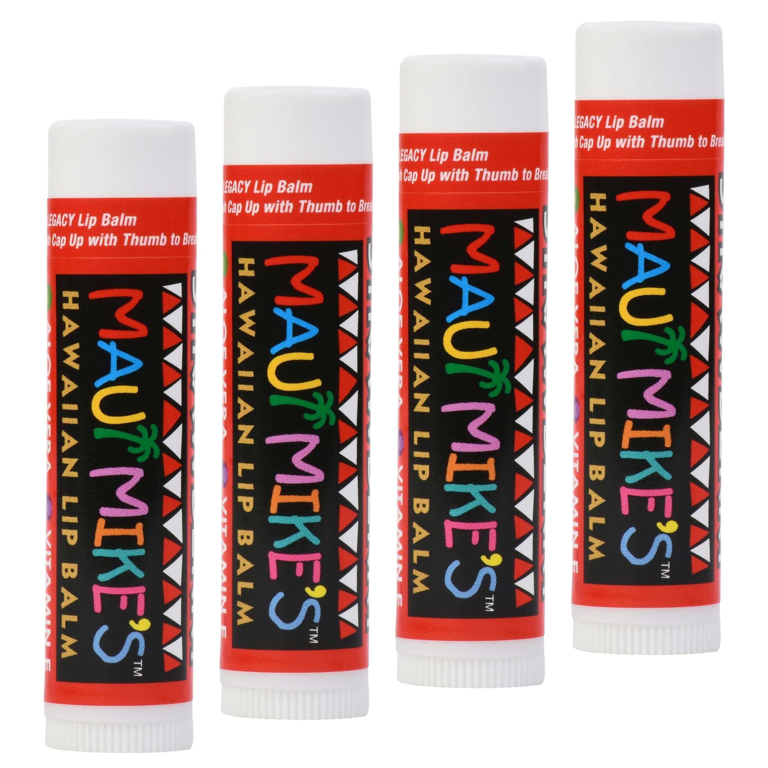 MAUI MIKE'SBest Tasting Lip Balm STRAWBERRY (4 PACK) Contains Aloe Vera,Vitamin E and Beeswax. Glides on Smooth Like the Perfect Wave. Great for Chapped Lips. Non Waxy.Compact by Design (Amazon-developed Certification)