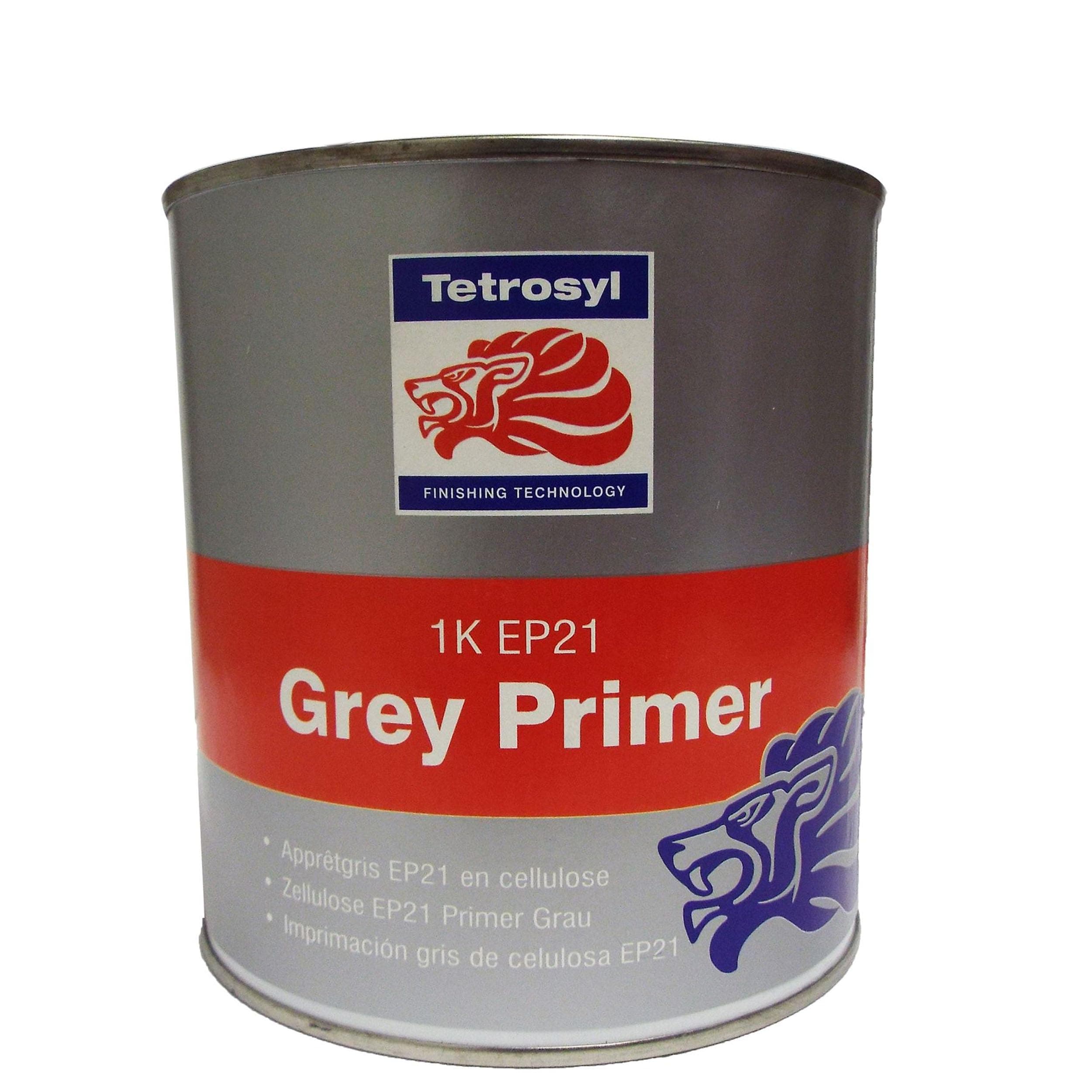 Tetrosyl 1K Cellulose High Build Grey Primer 1 Litre Car Industrial Celly EP21 High Build Fast Drying Easy To Sand Smooth Finish For Use Under Most Topcoat Finishes