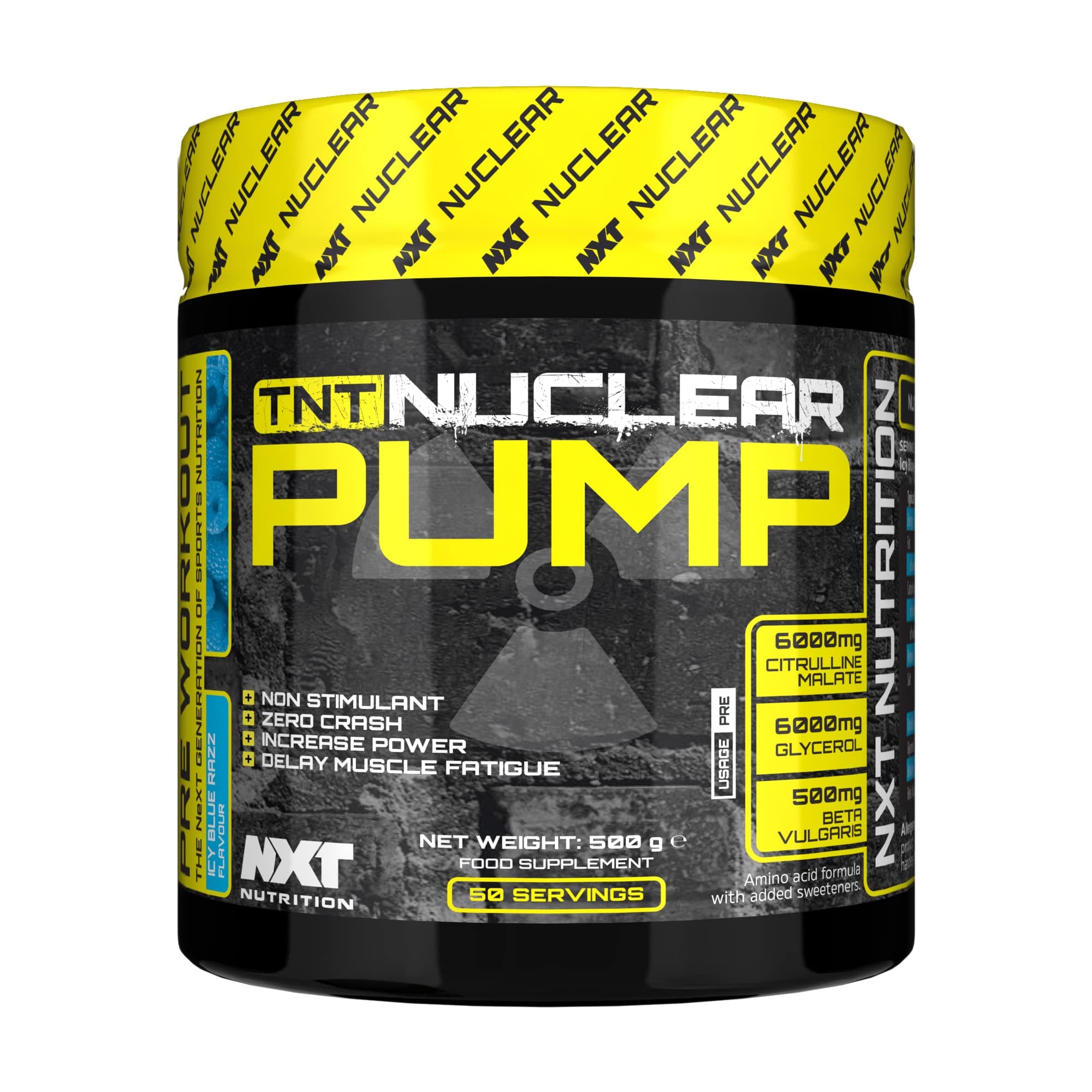 NXT TNT Nuclear Pump - 500g | Non Stimulant Pre-Workout | Decrease Fatigue | Increase Strength - All Flavours (ICY Blue Razz)