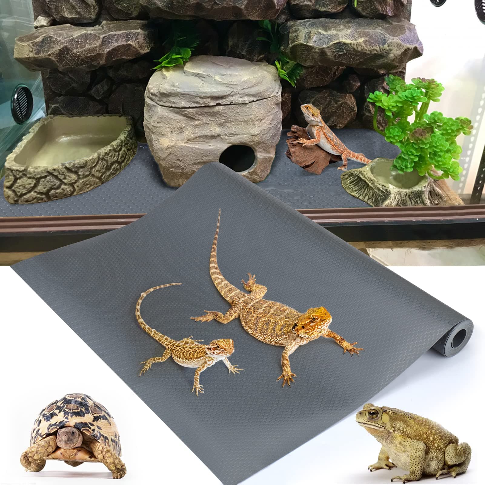 Bearded Dragon Tank Accessories, Reptile Terrarium Carpet Substrate for Leopard Gecko, Lizard, Iguana, Snake, Tortoise, Non-Adhesive Reptile Habitat Bedding(118inch)
